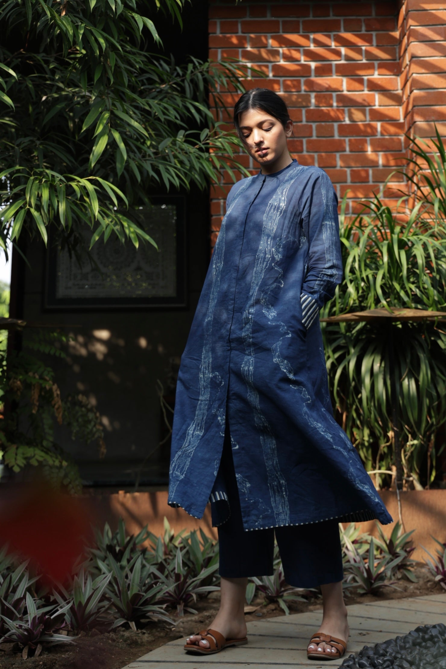 Indigo Mandarin Collar Cotton Kurta
