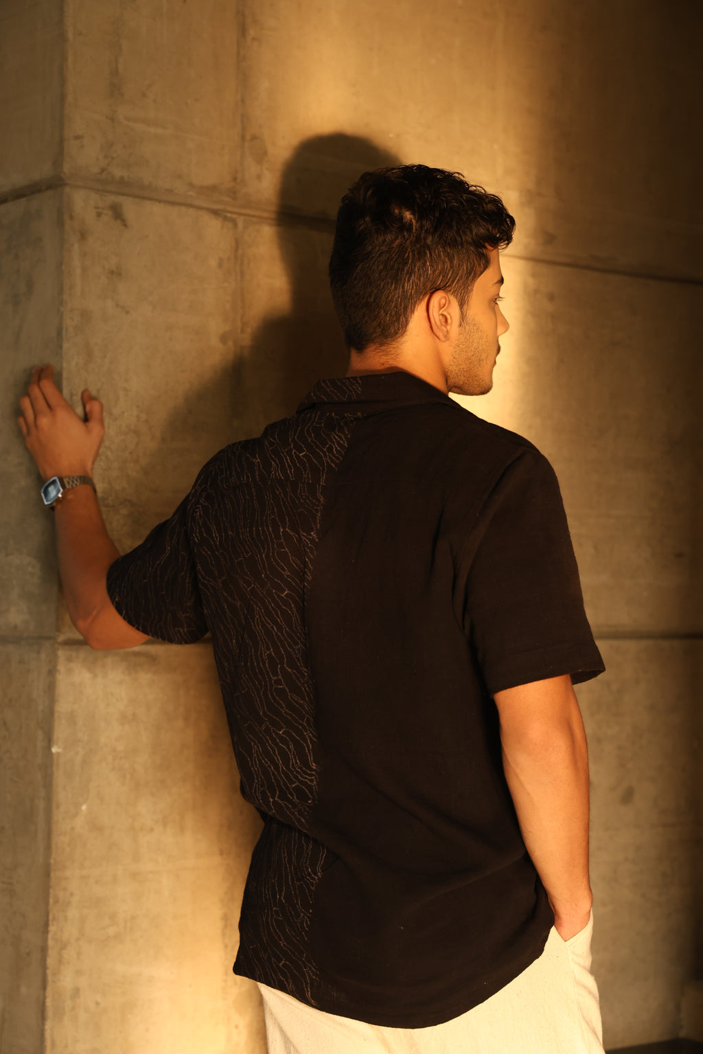 Black Notched Collar Mens Kala Cotton Shirt