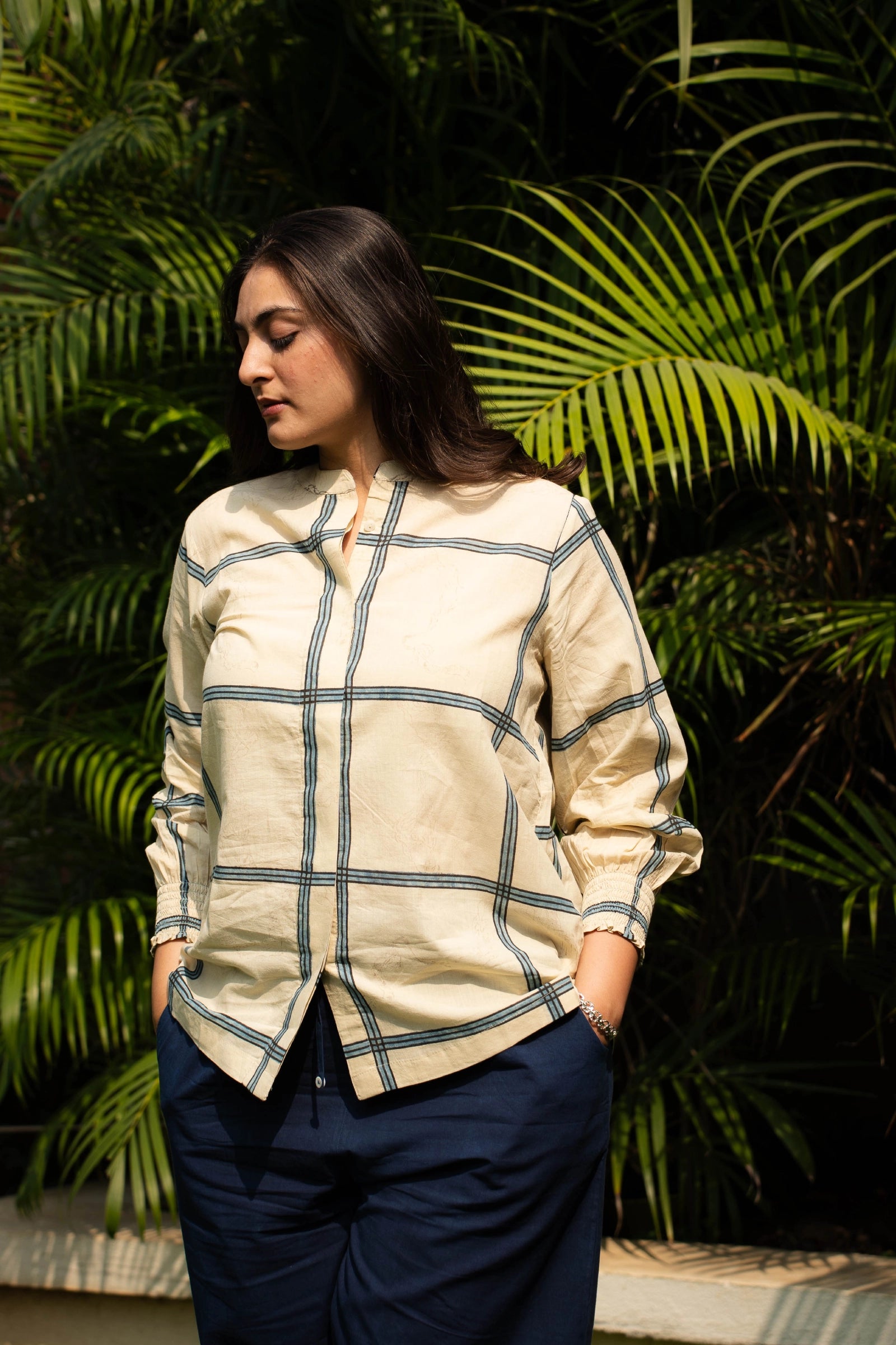 Off White Mandarin Collar top