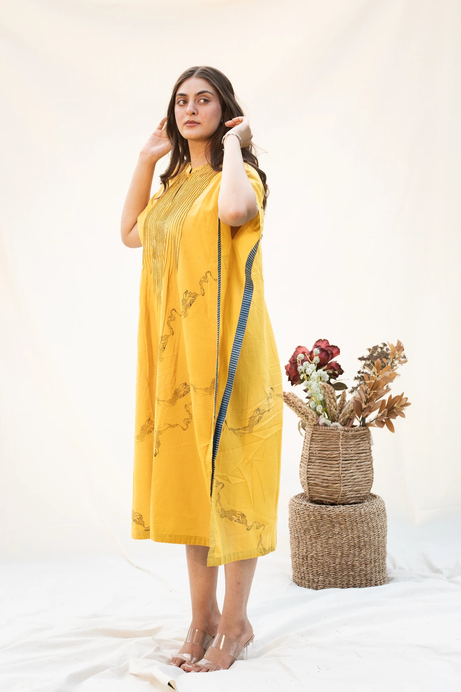 Mustard Mandarin Cotton Kaftan