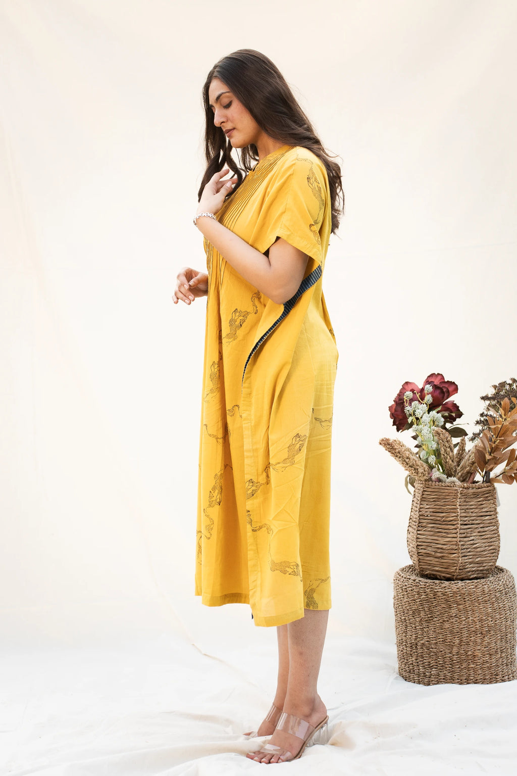 Mustard Mandarin Cotton Kaftan