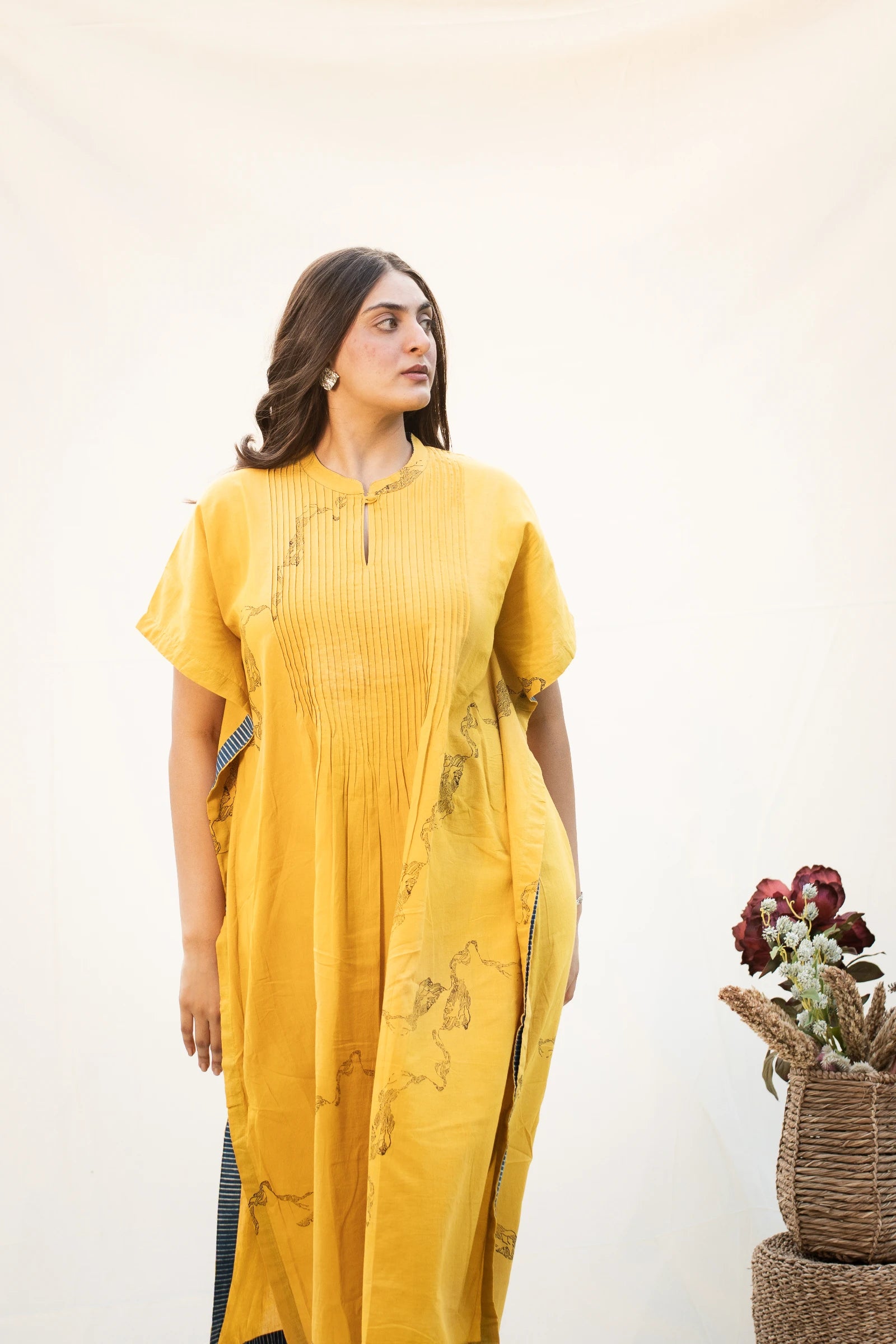 Mustard Mandarin Cotton Kaftan