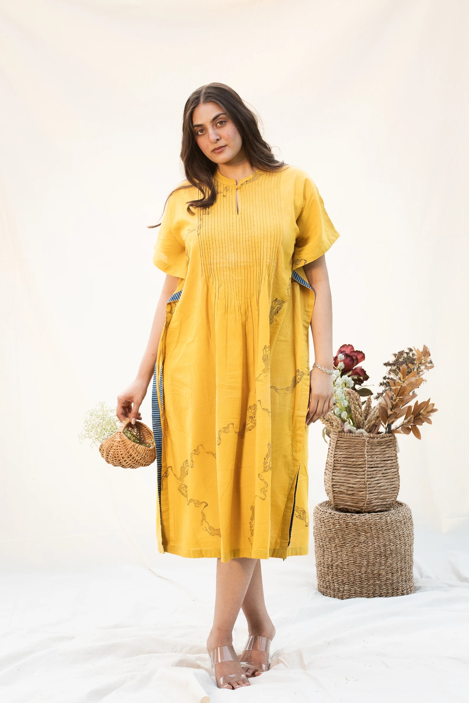 Mustard Mandarin Cotton Kaftan