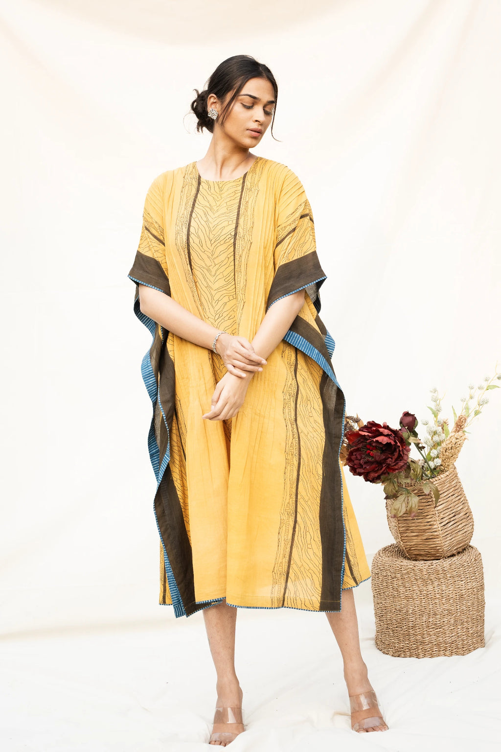 Mustard Round Neck Cotton Kaftan