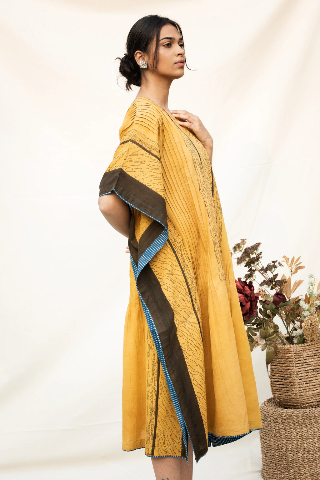 Mustard Round Neck Cotton Kaftan