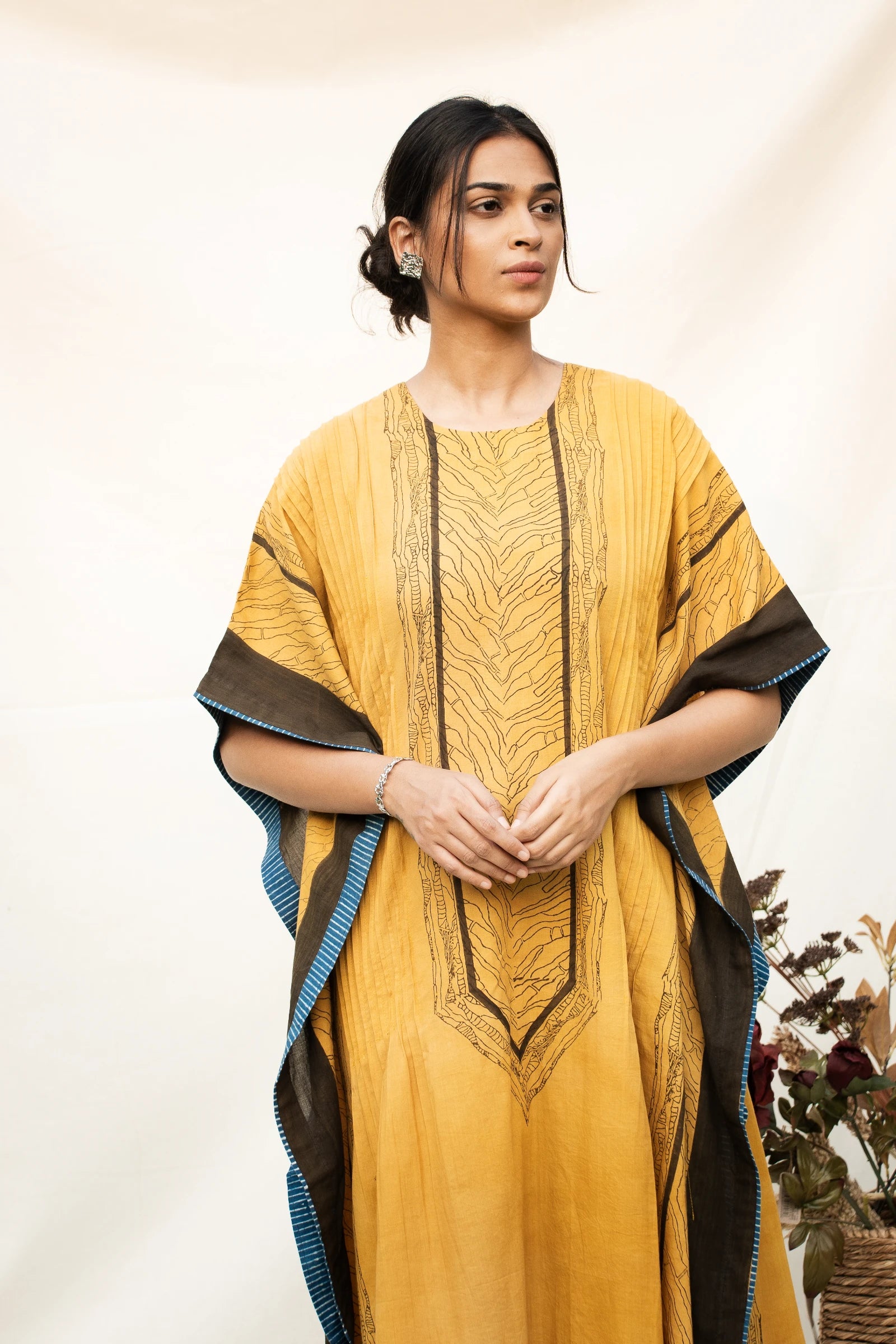 Mustard Round Neck Cotton Kaftan