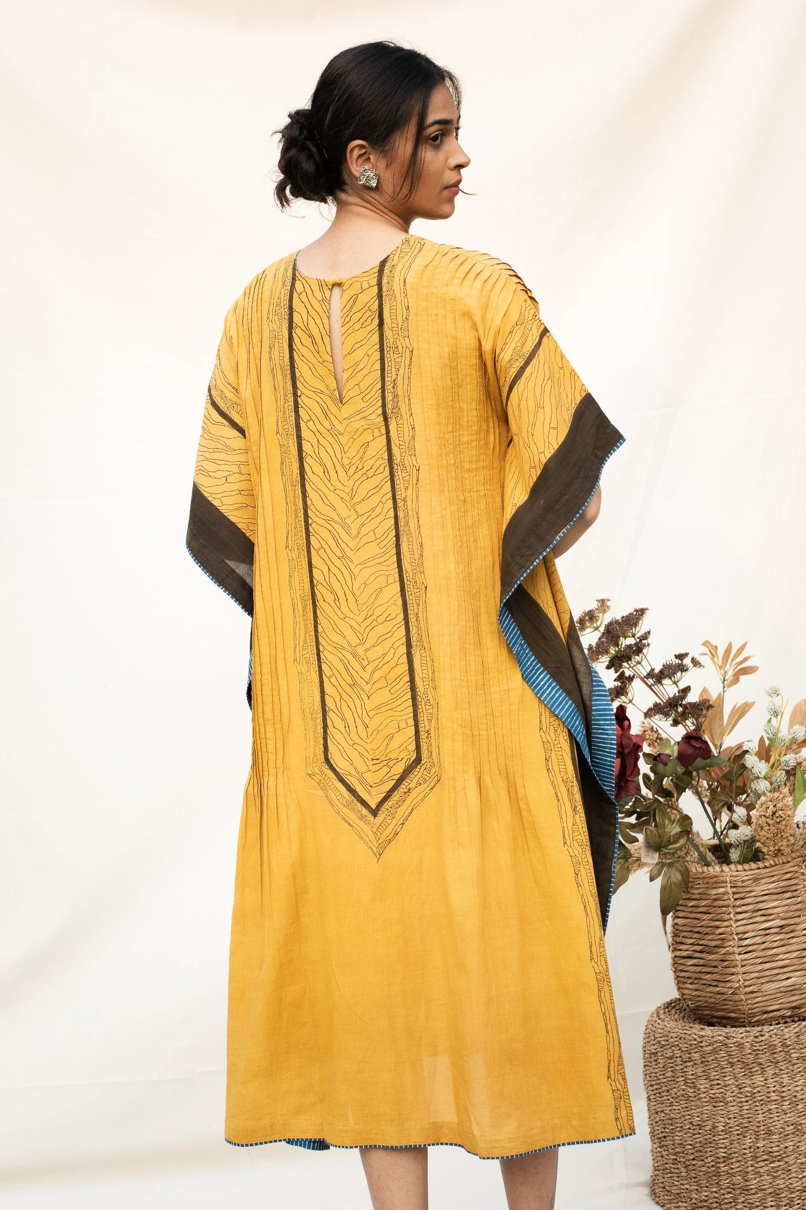 Mustard Round Neck Cotton Kaftan