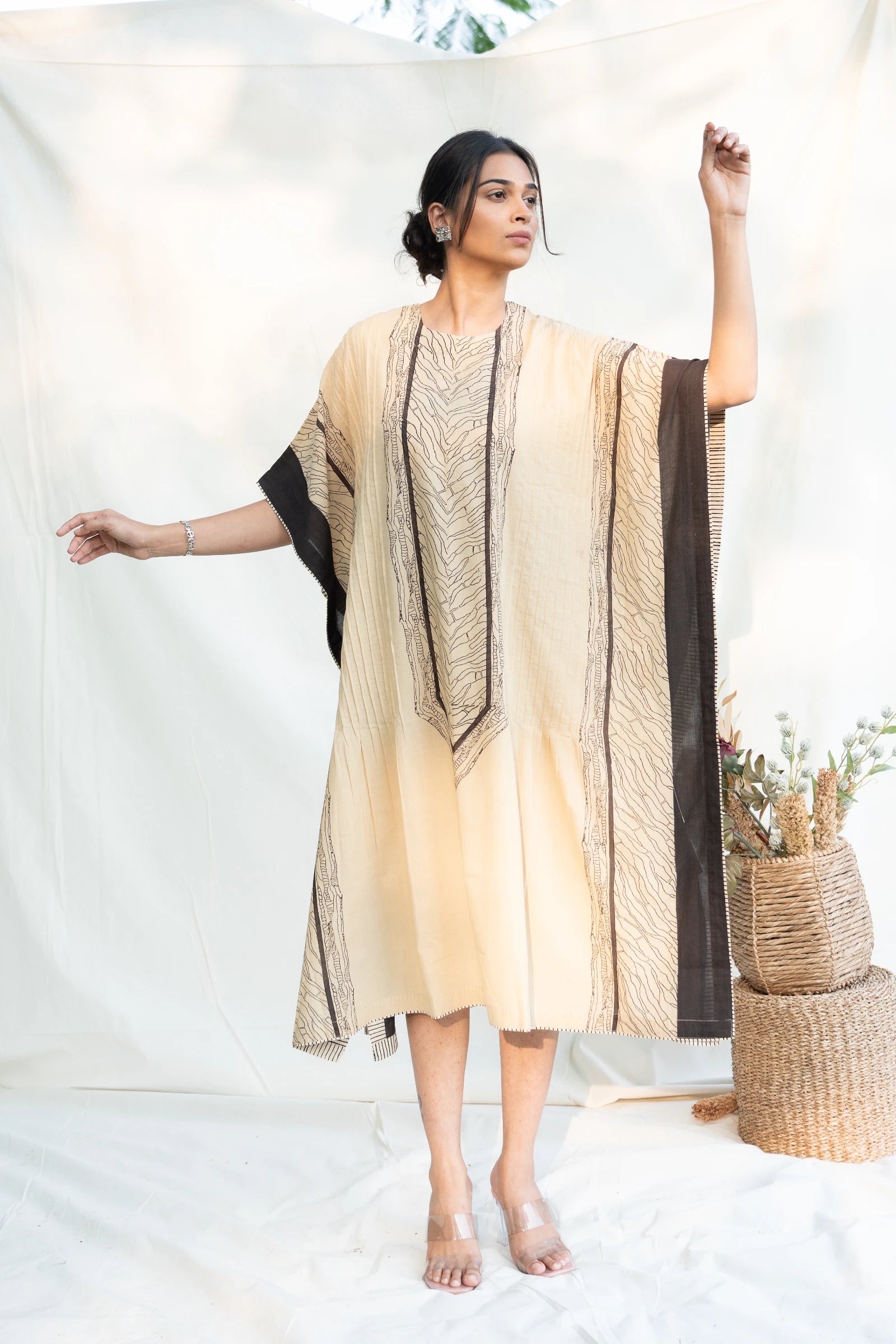 Off White Round Neck Cotton Kaftan