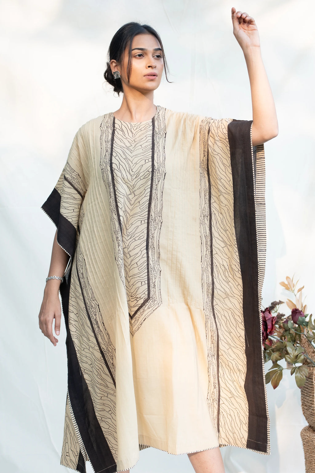 Off White Round Neck Cotton Kaftan
