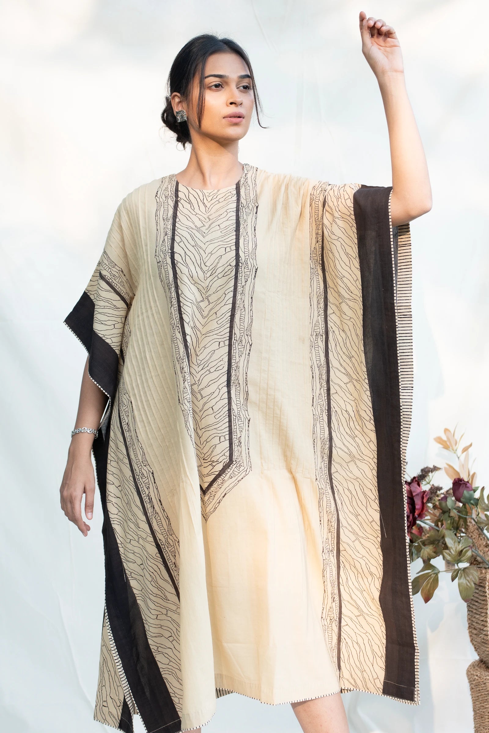 Off White Round Neck Cotton Kaftan
