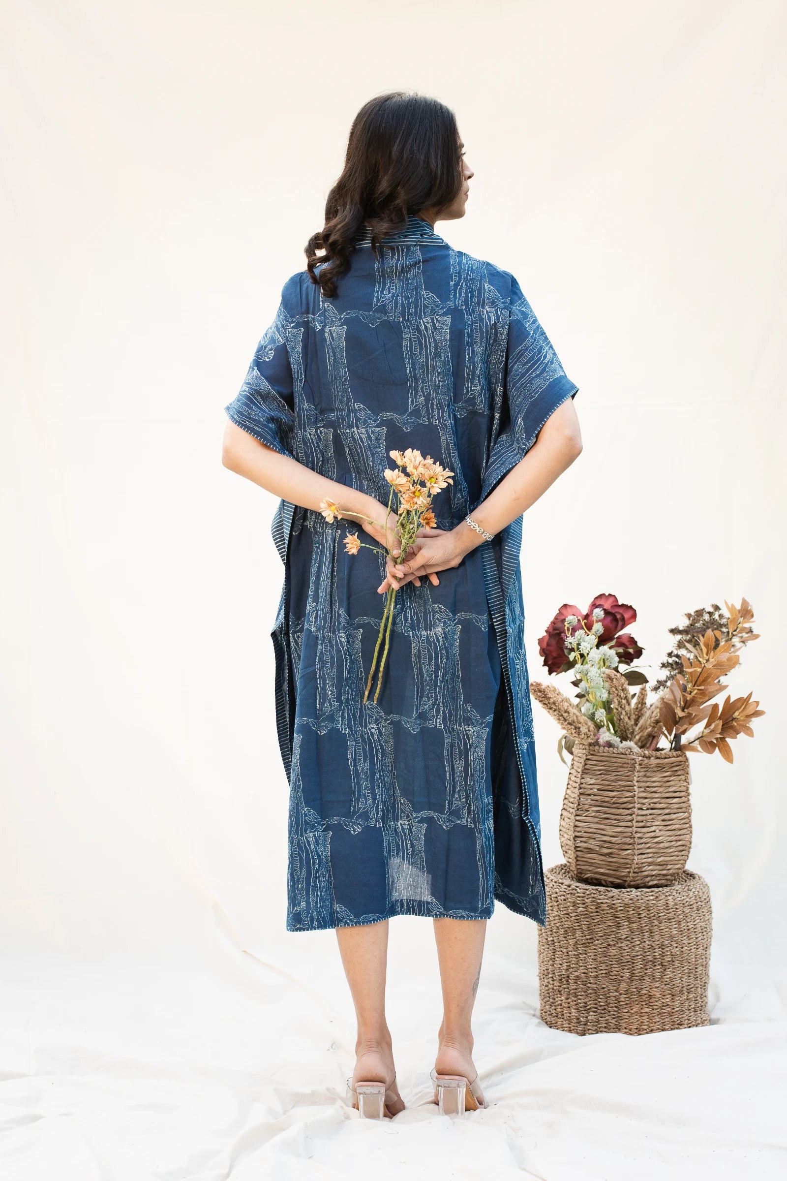 Indigo V Neck Cotton Kaftan
