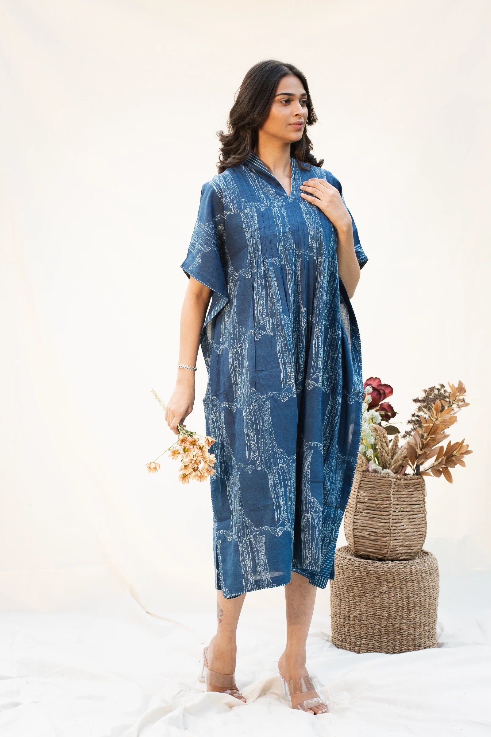 Indigo V Neck Cotton Kaftan