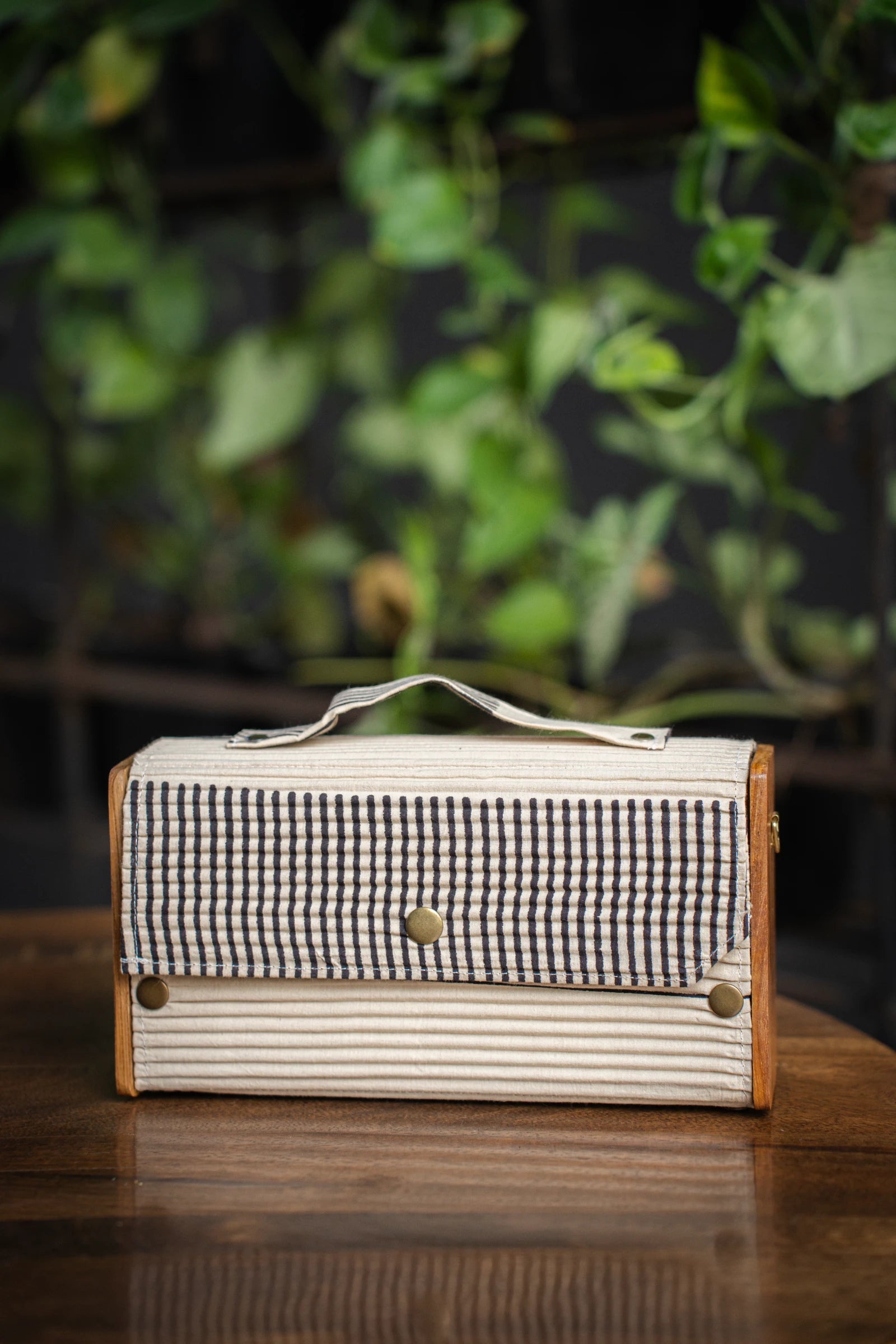 Upcycled Double Sleeves Clutch- Indigo & Off White