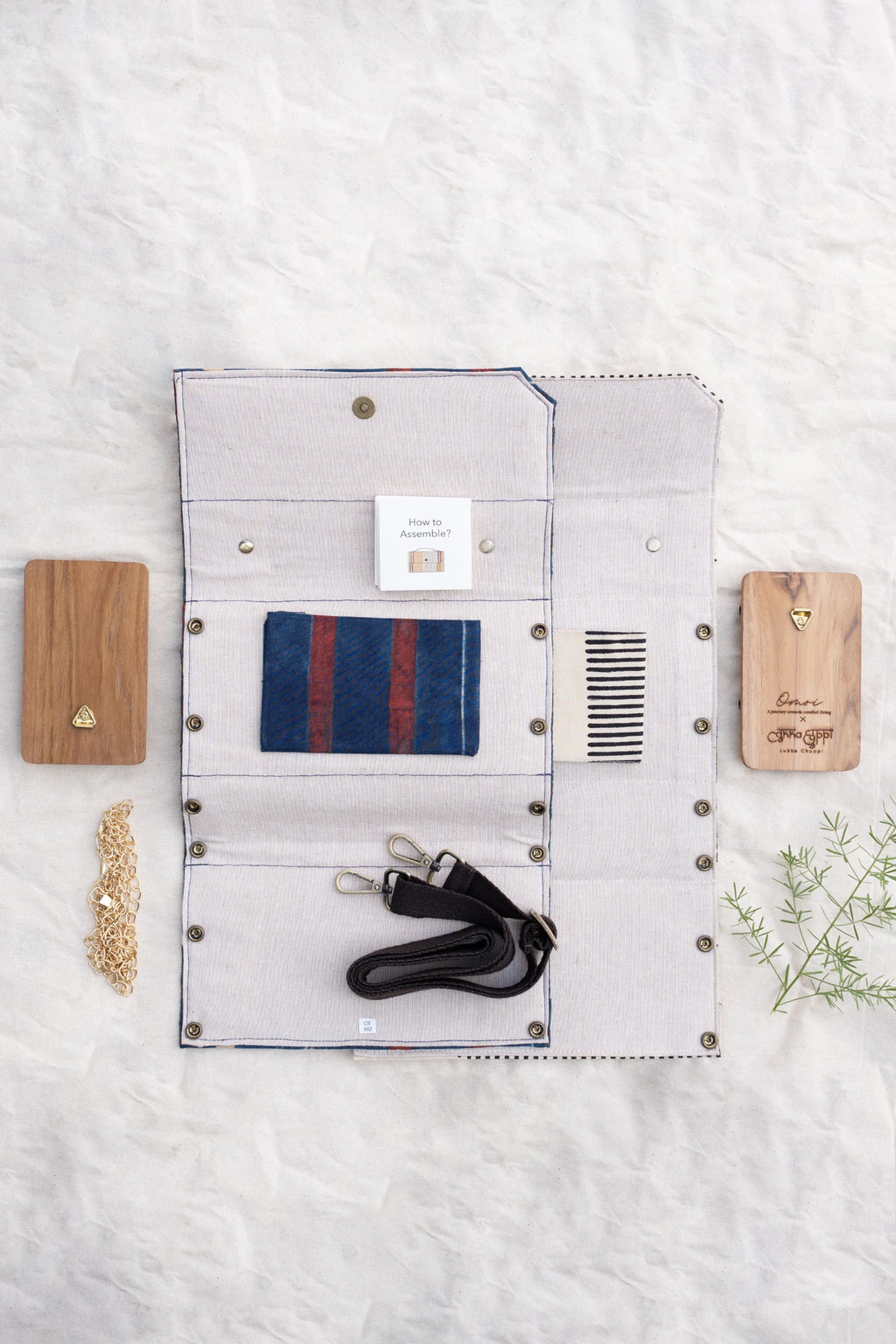 Upcycled Double Sleeves Clutch- Indigo & Off White