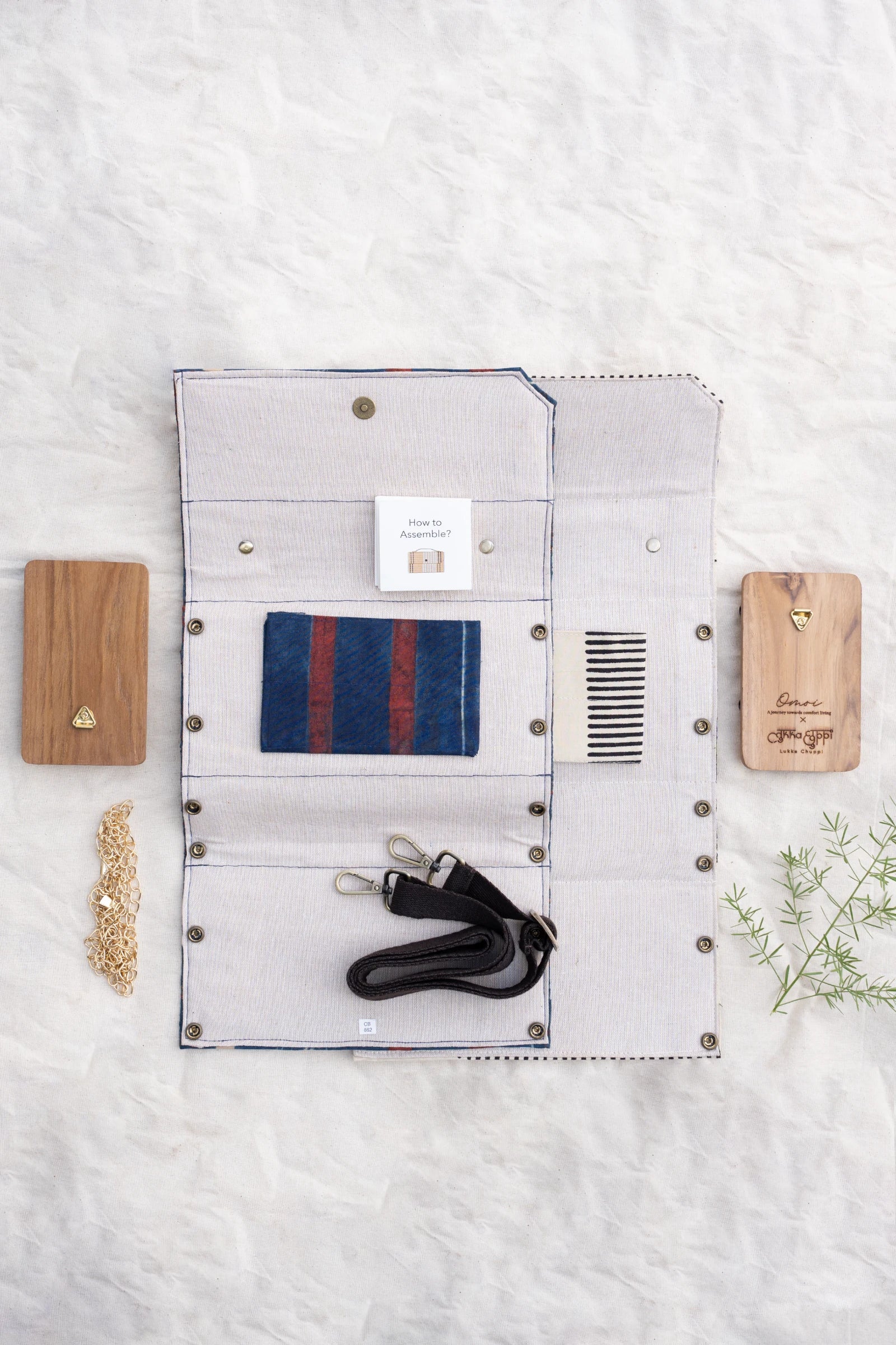 Upcycled Double Sleeves Clutch- Indigo & Off White