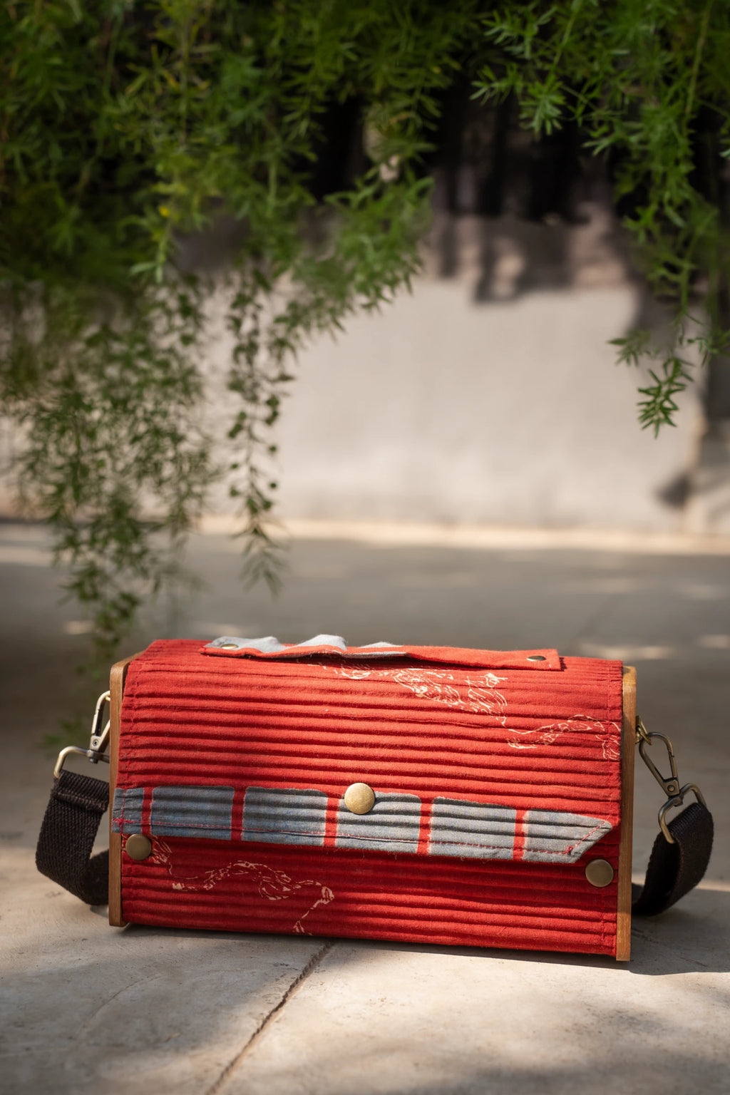 Upcycled Double Sleeves Clutch- Red & Mustard