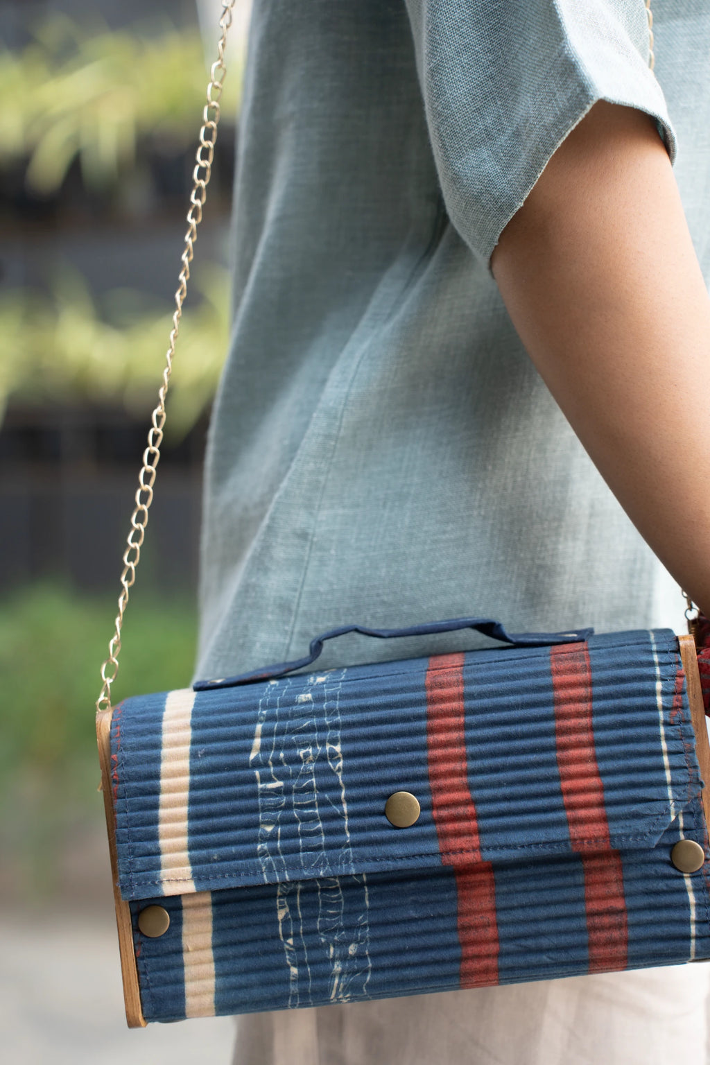 Upcycled Double Sleeves Clutch- Indigo & Off White