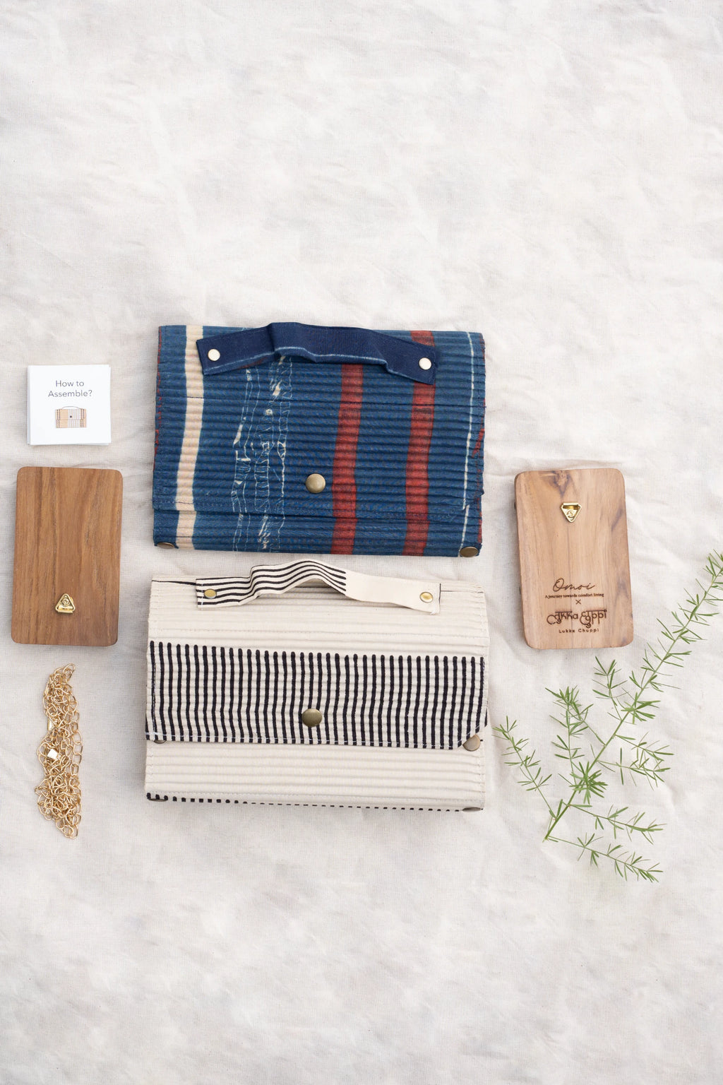 Upcycled Double Sleeves Clutch- Indigo & Off White