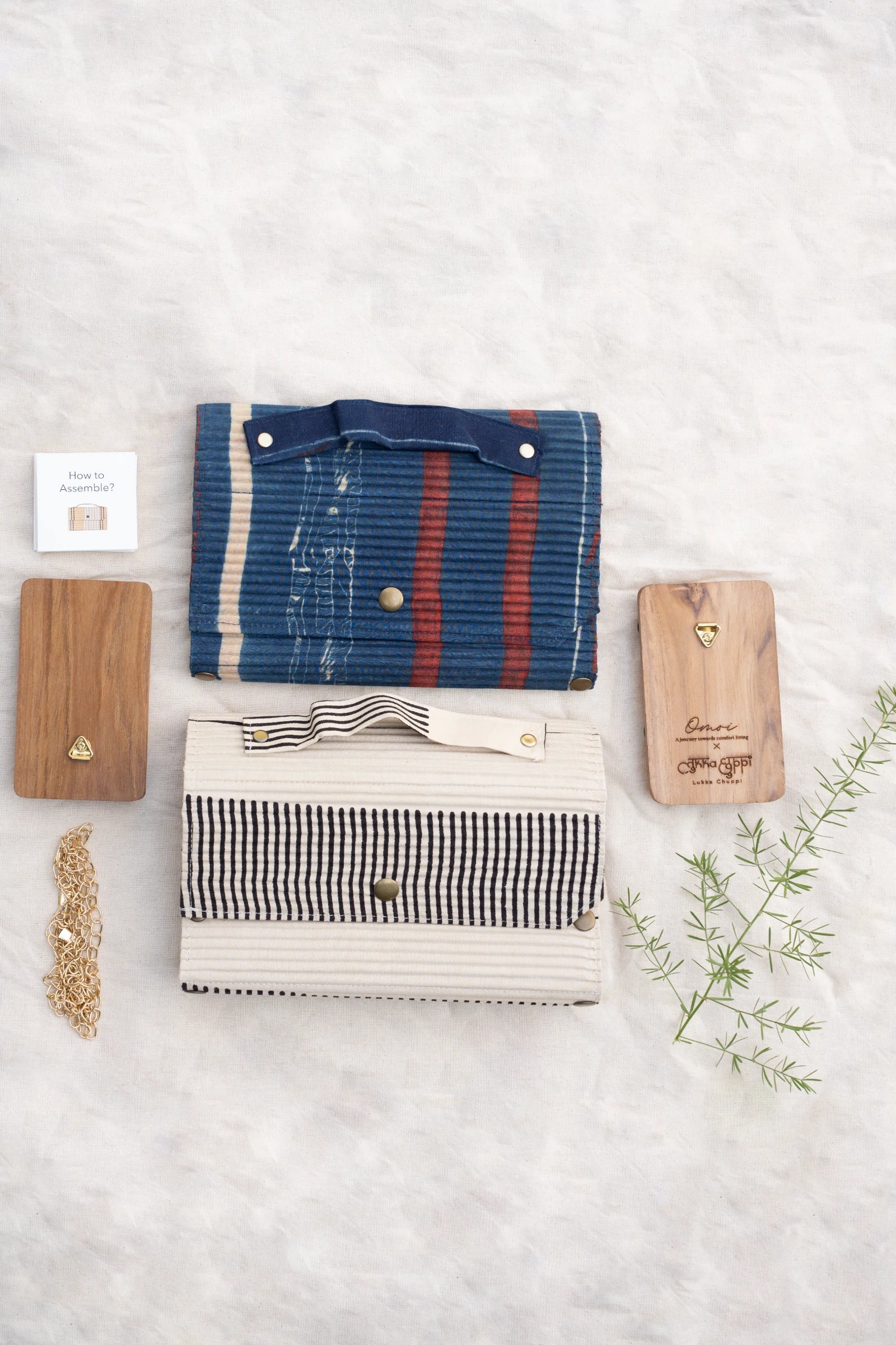 Upcycled Double Sleeves Clutch- Indigo & Off White