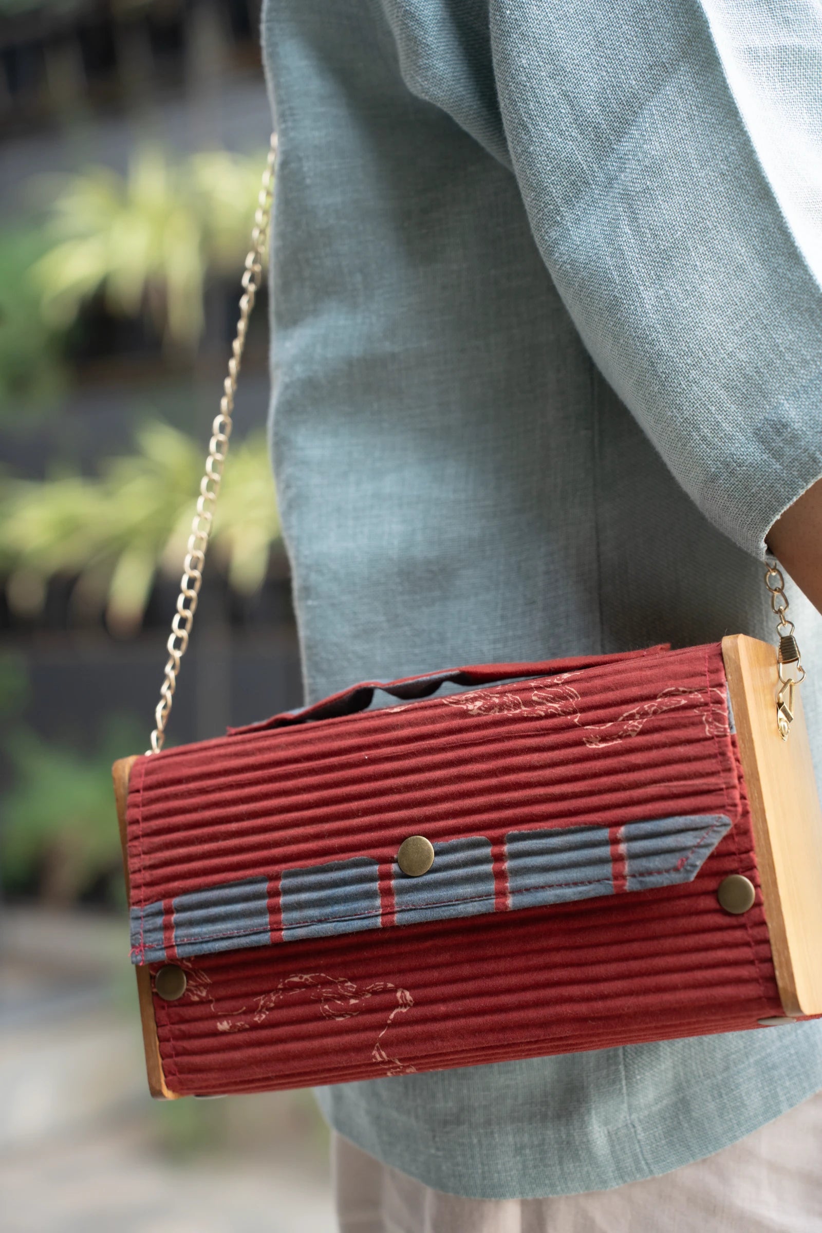 Upcycled Double Sleeves Clutch- Red & Mustard