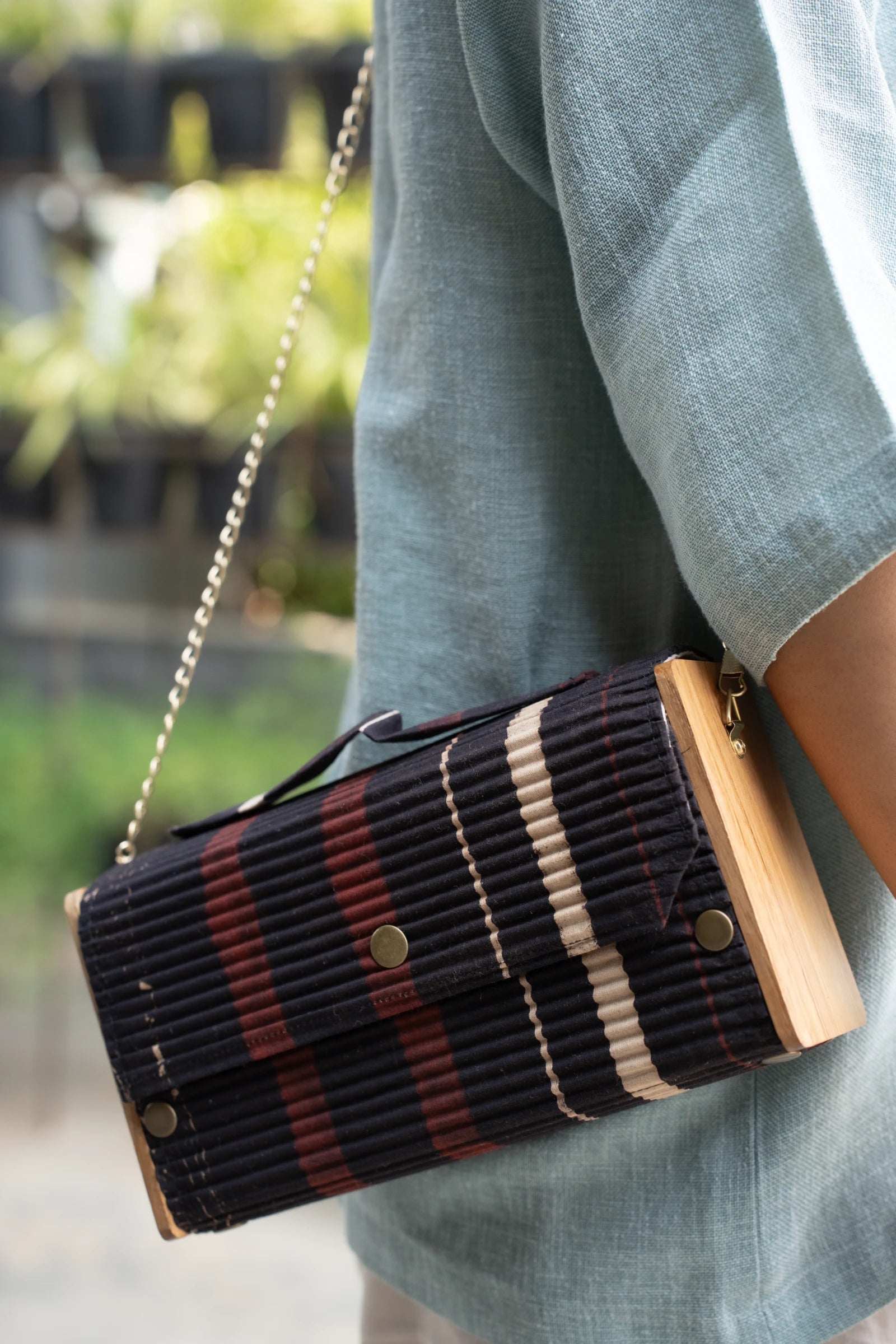 Upcycled Double Sleeves Clutch- Mustard & Black