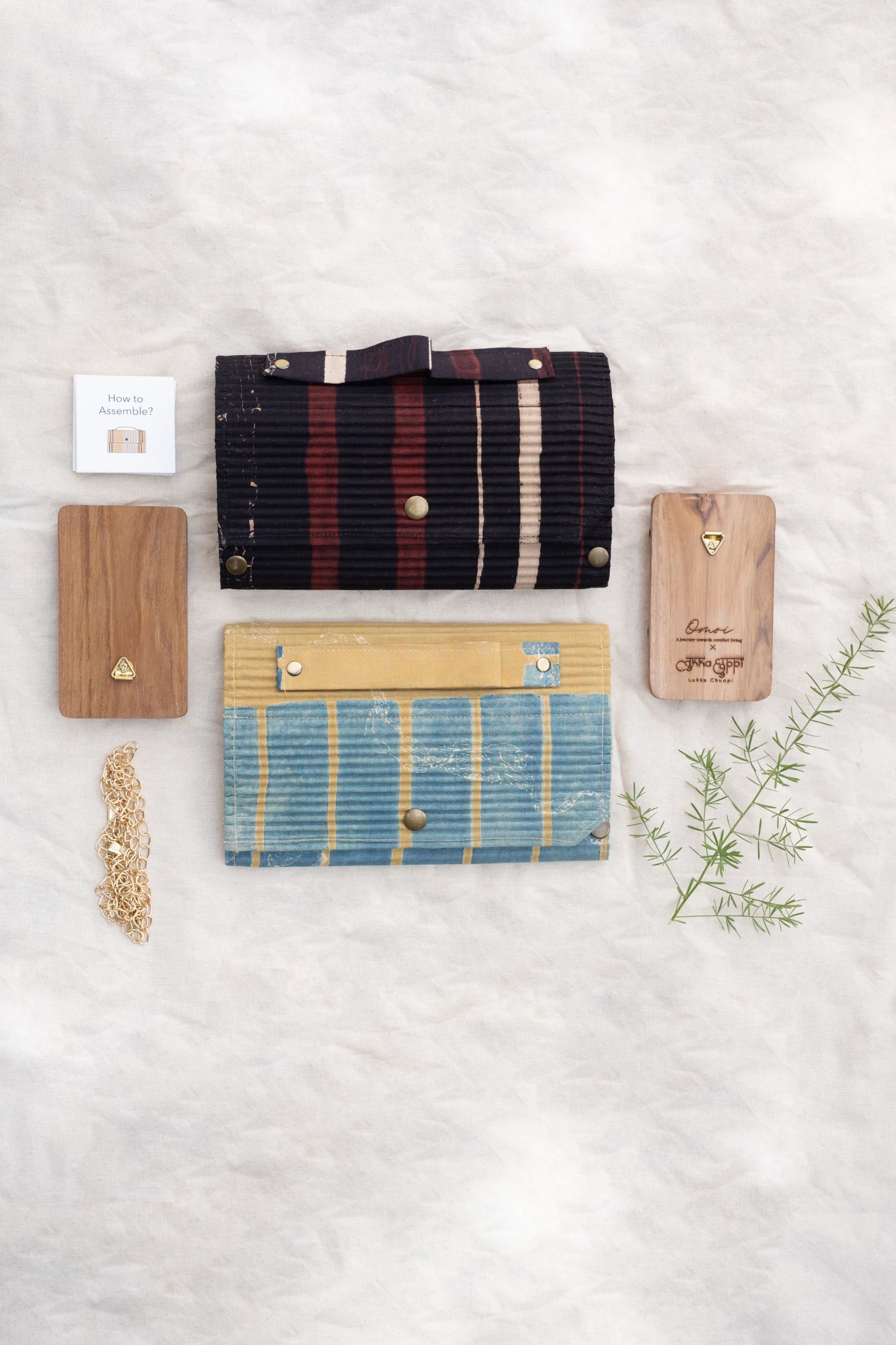 Upcycled Double Sleeves Clutch- Mustard & Black