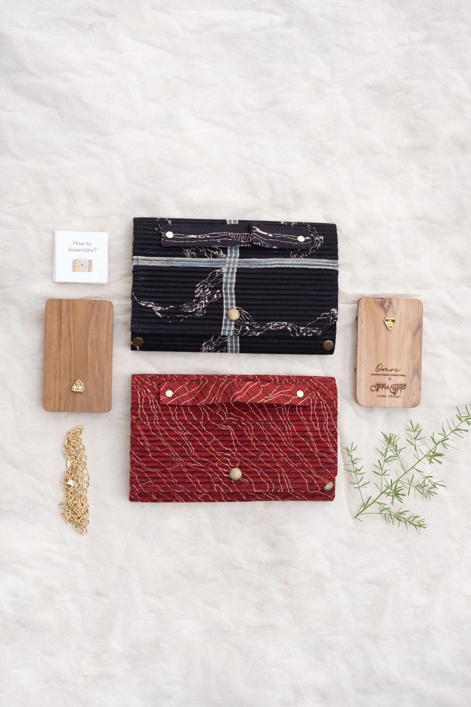Upcycled Double Sleeves Clutch- Red & Black