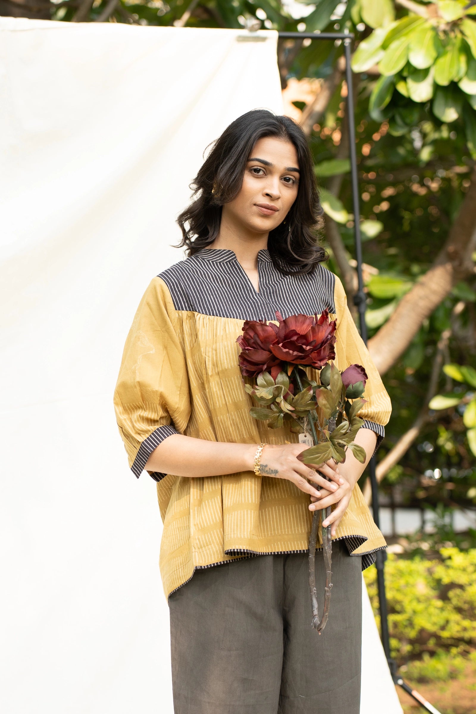 Mustard Balloon Sleeves Top