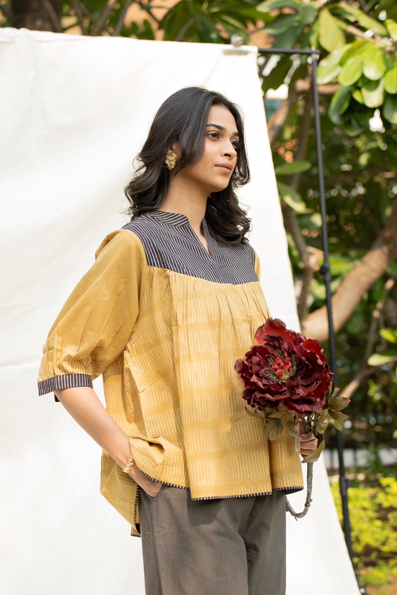 Mustard Balloon Sleeves Top