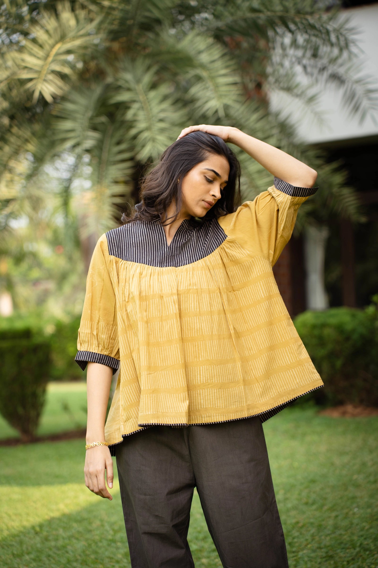Mustard Balloon Sleeves Top