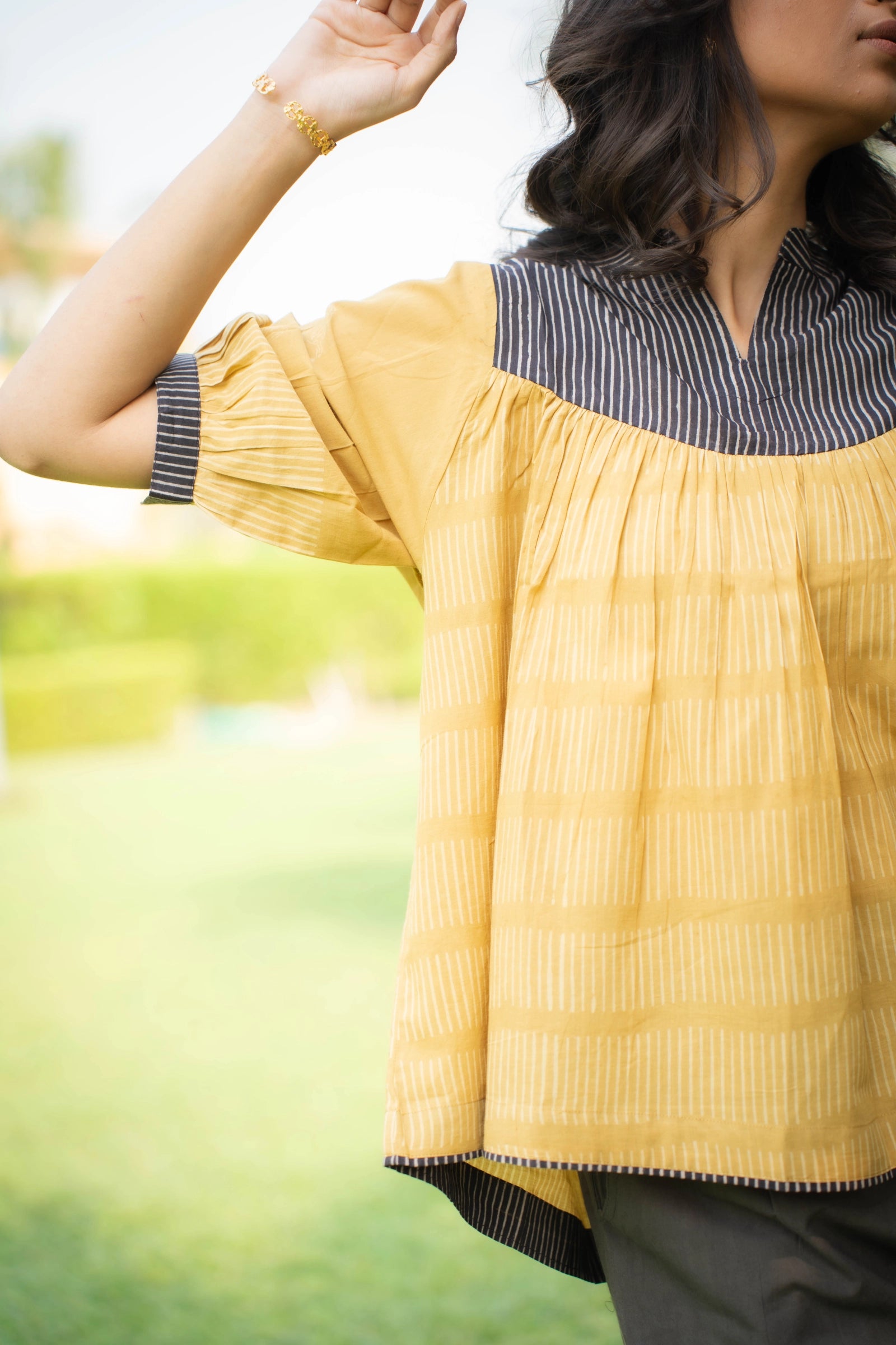 Mustard Balloon Sleeves Top