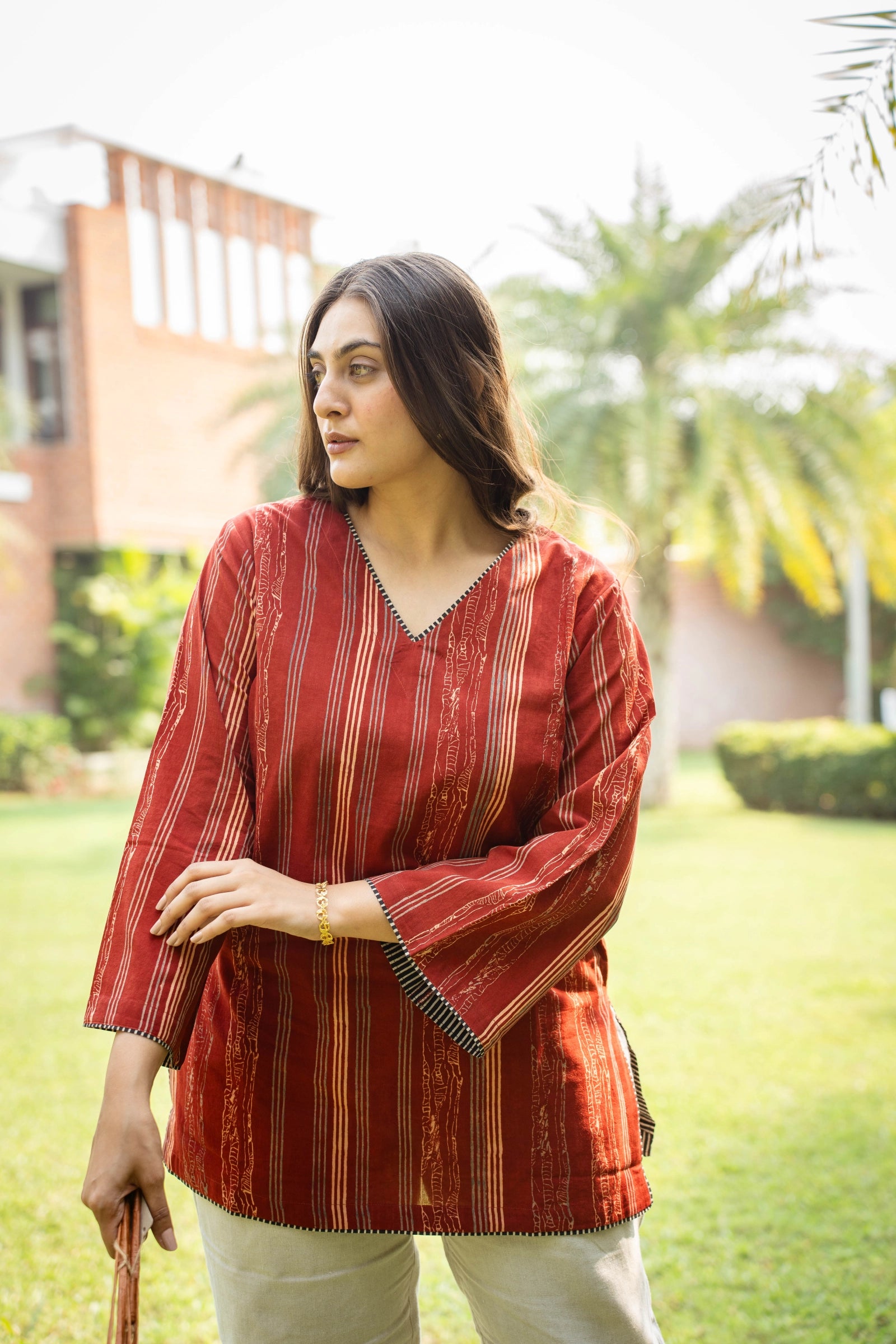 Red Flared Sleeved Top