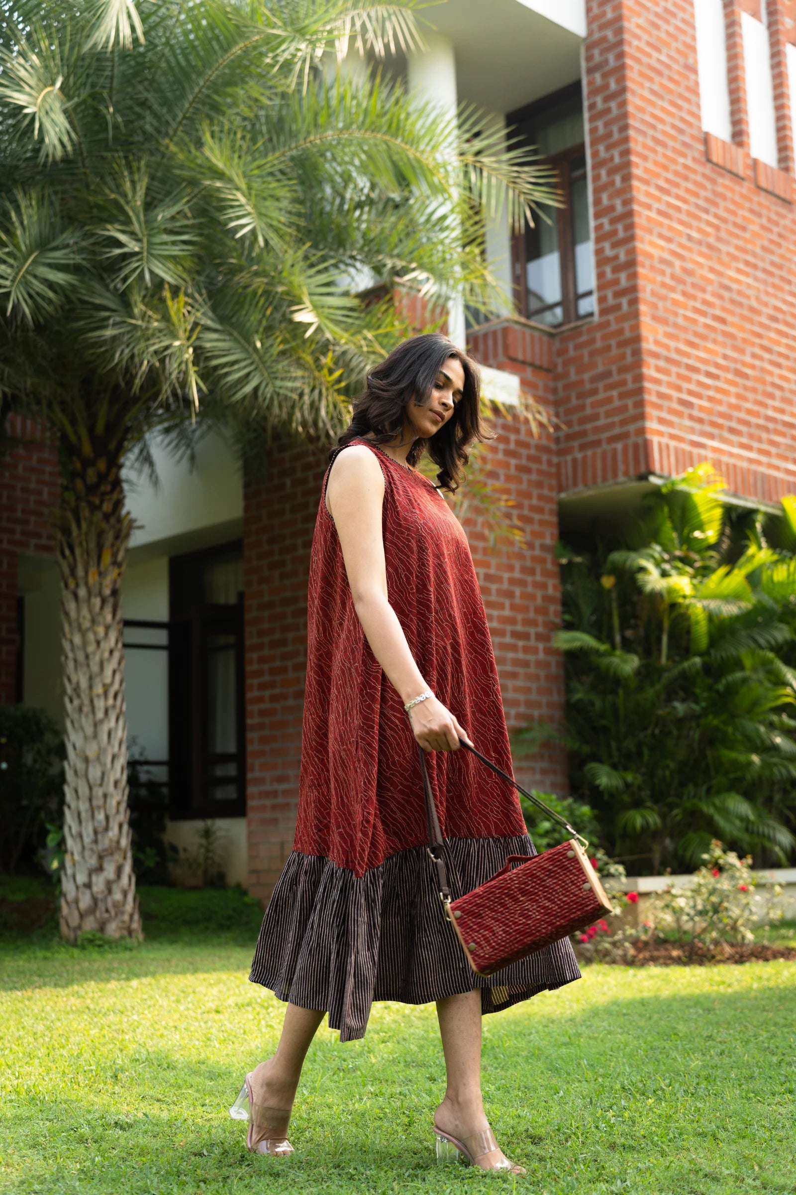 Upcycled Double Sleeves Clutch- Red & Black