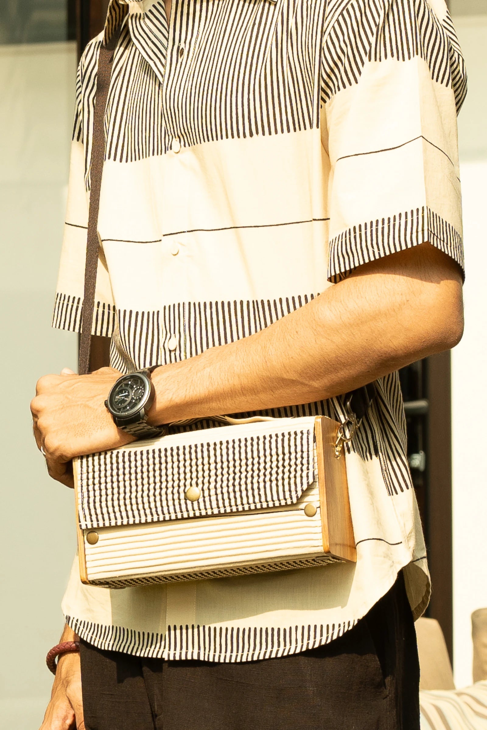 Upcycled Double Sleeves Clutch- Indigo & Off White