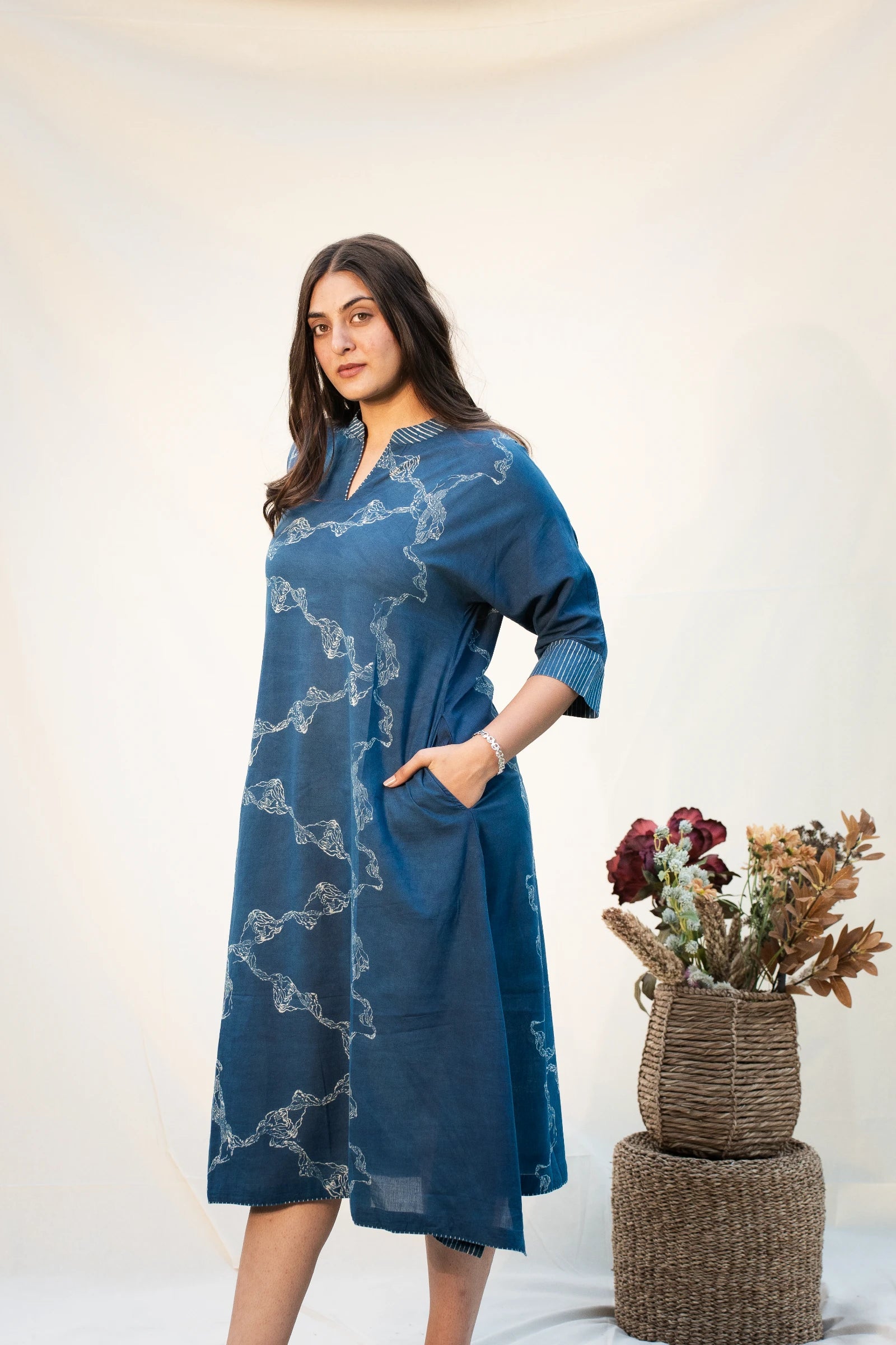 indigo Cotton Kaftan Dress