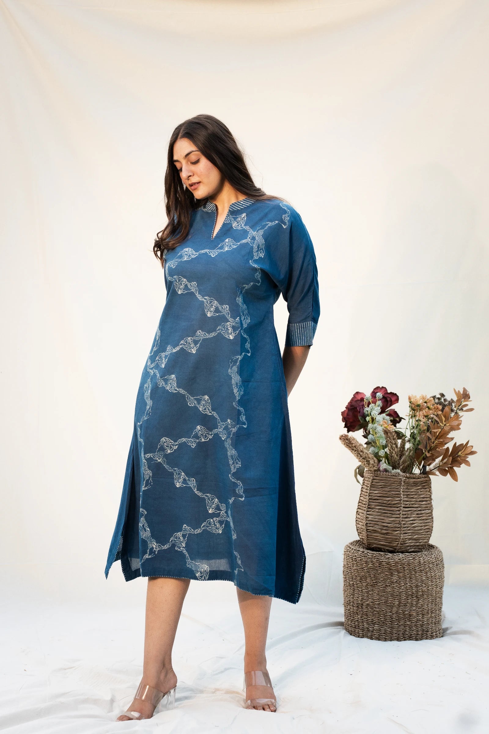 indigo Cotton Kaftan Dress