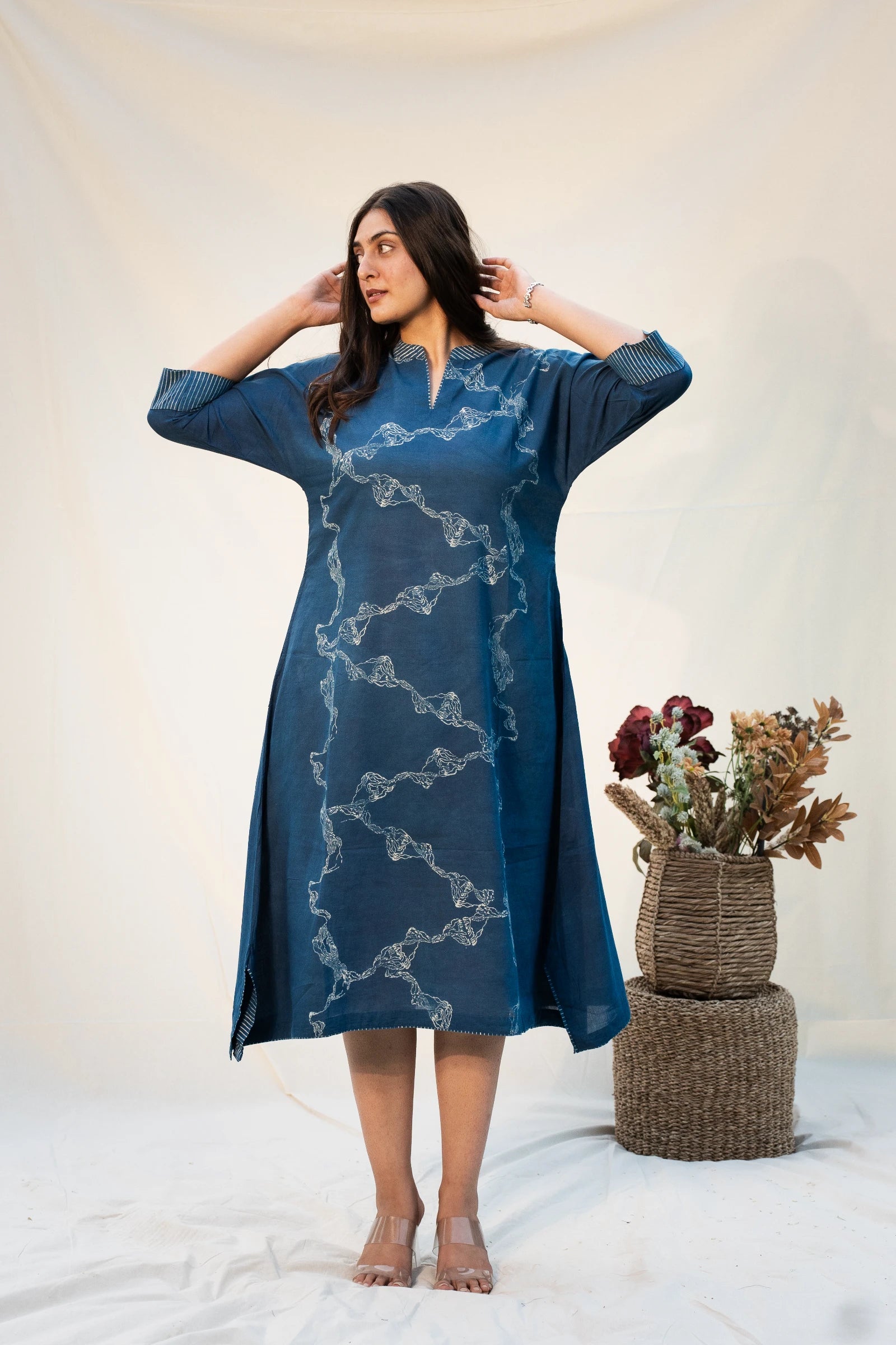indigo Cotton Kaftan Dress