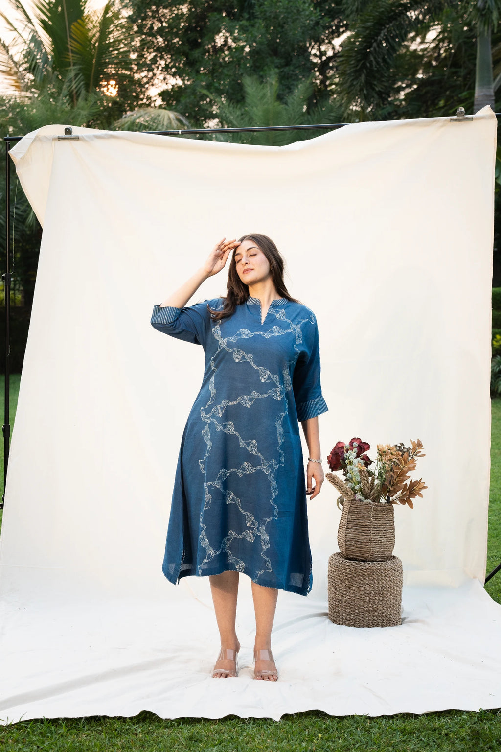 indigo Cotton Kaftan Dress