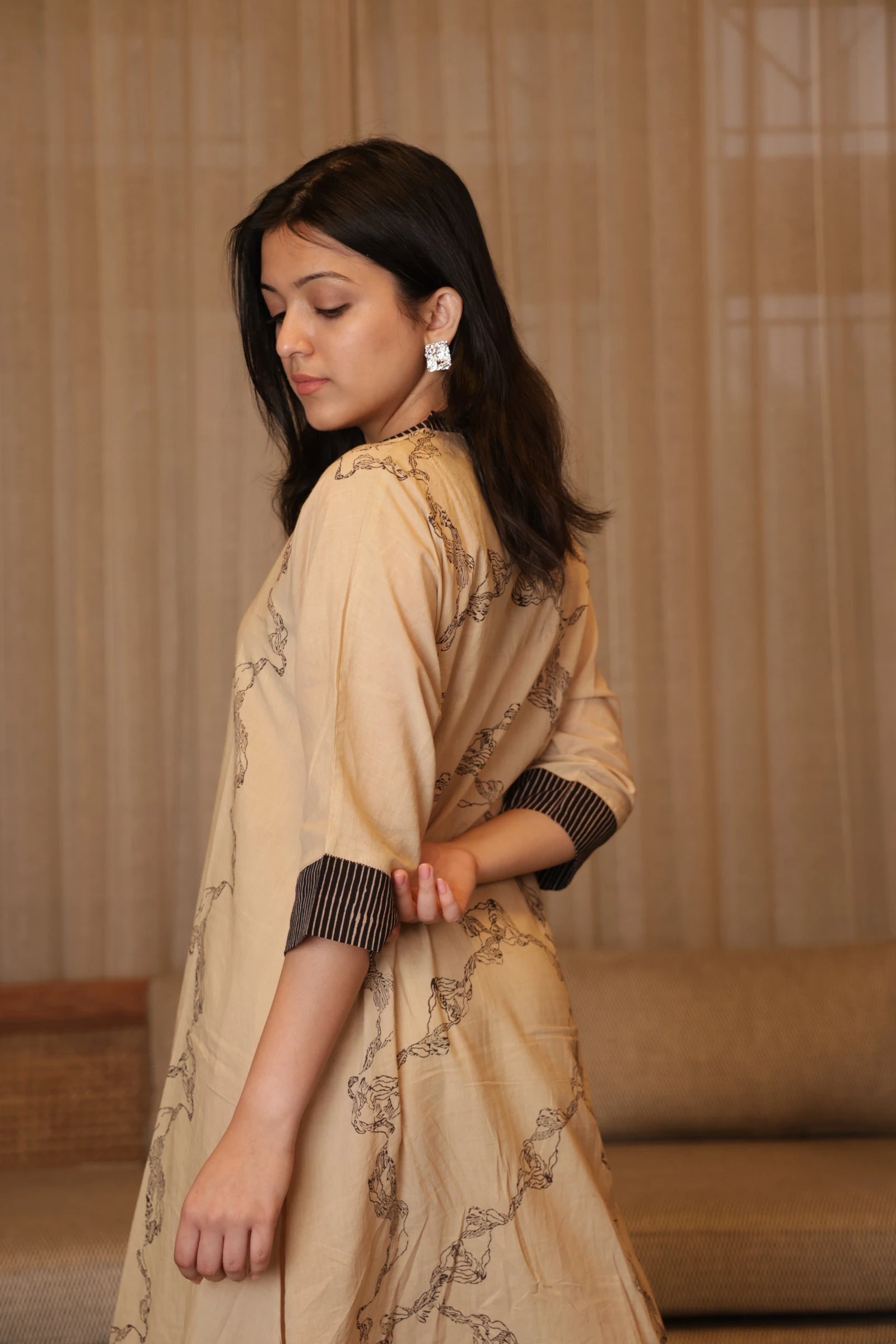 Off White Cotton Kaftan Dress