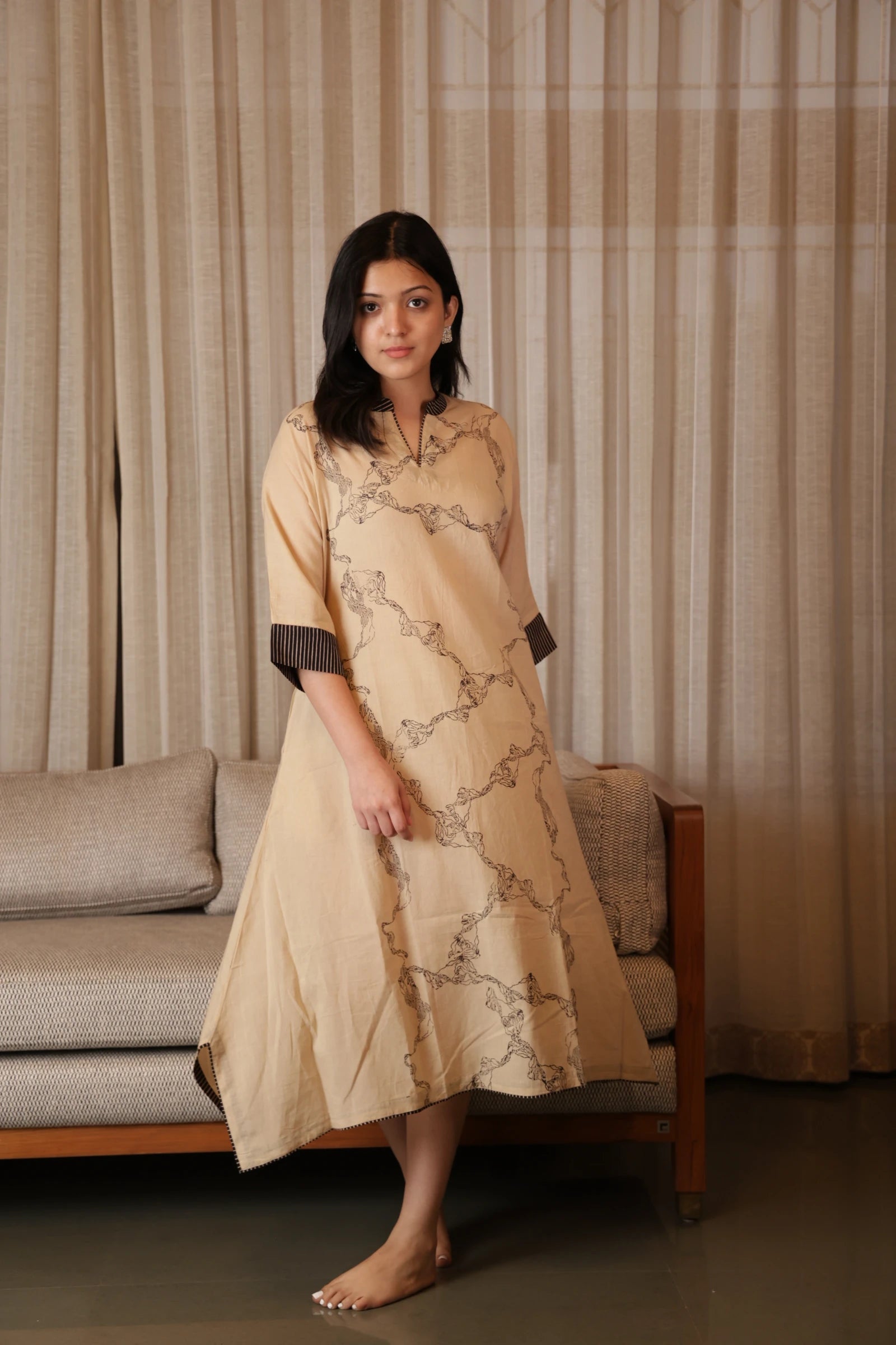 Off White Cotton Kaftan Dress