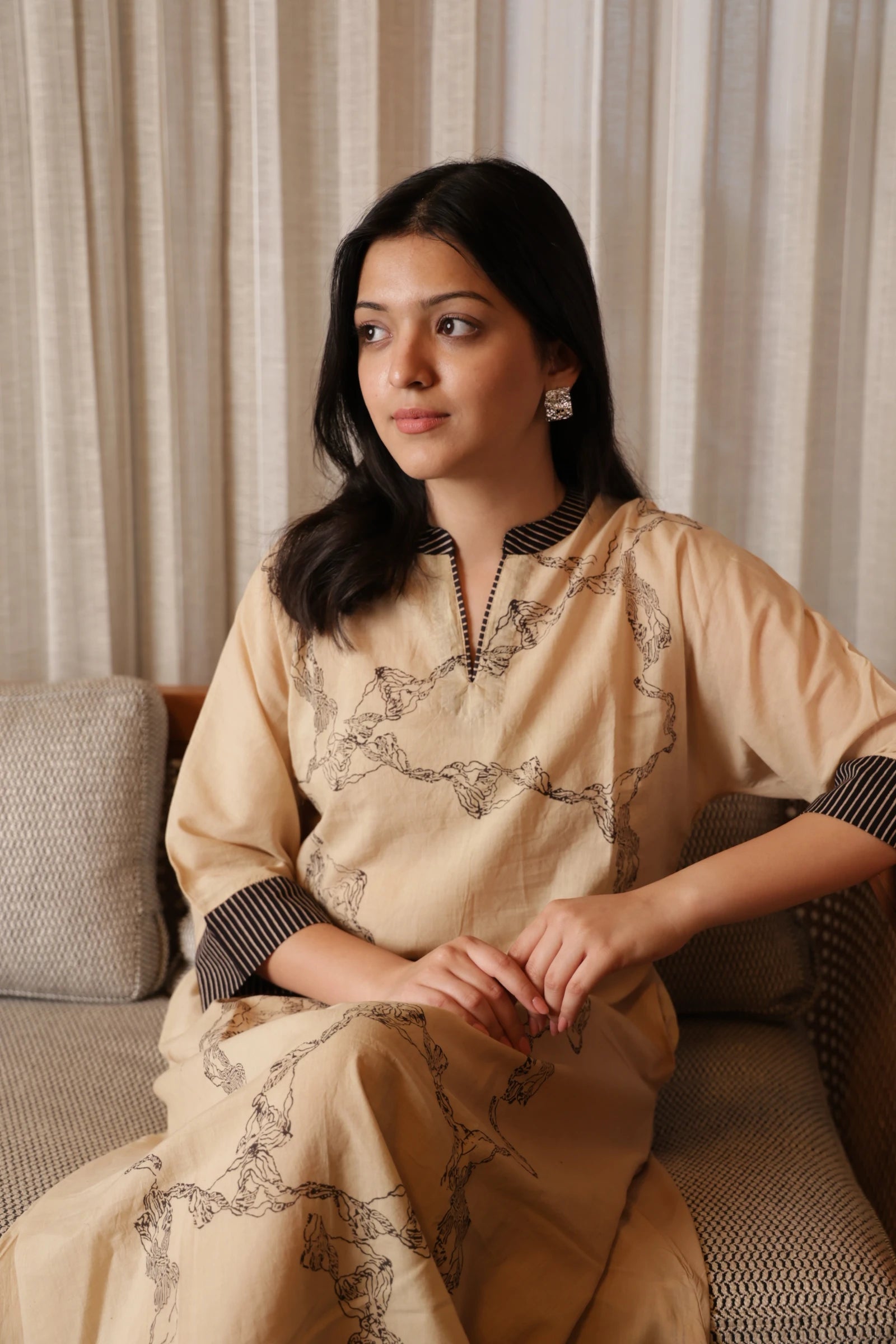 Off White Cotton Kaftan Dress