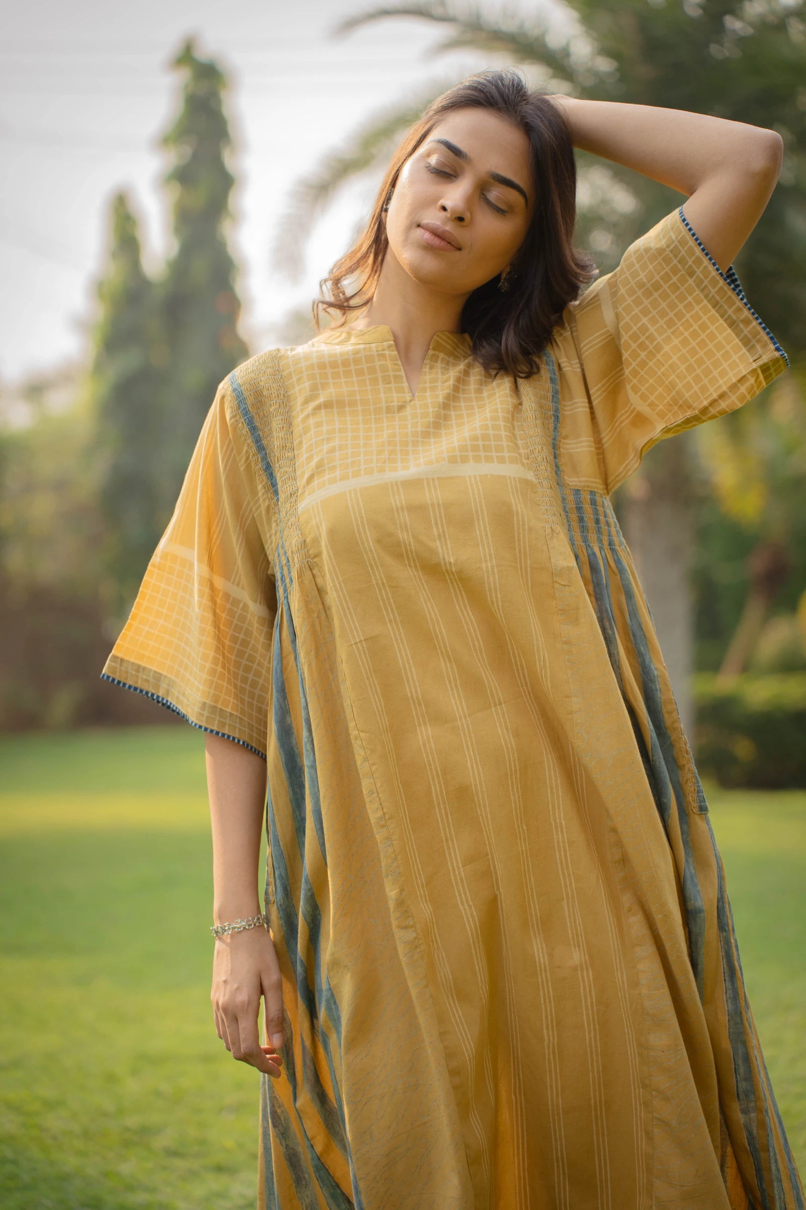 Mustard Kimono Sleeve Dress
