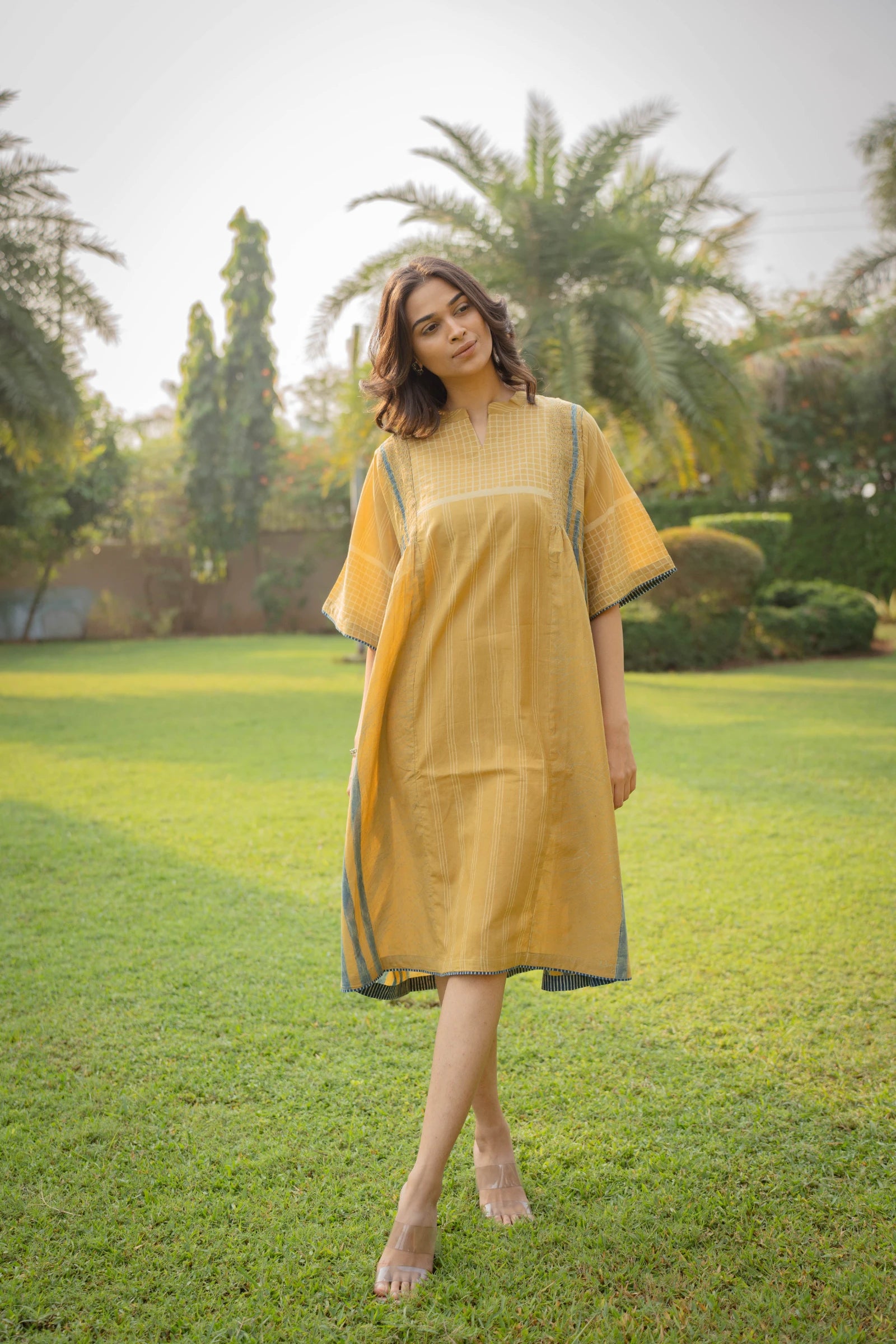 Mustard Kimono Sleeve Dress