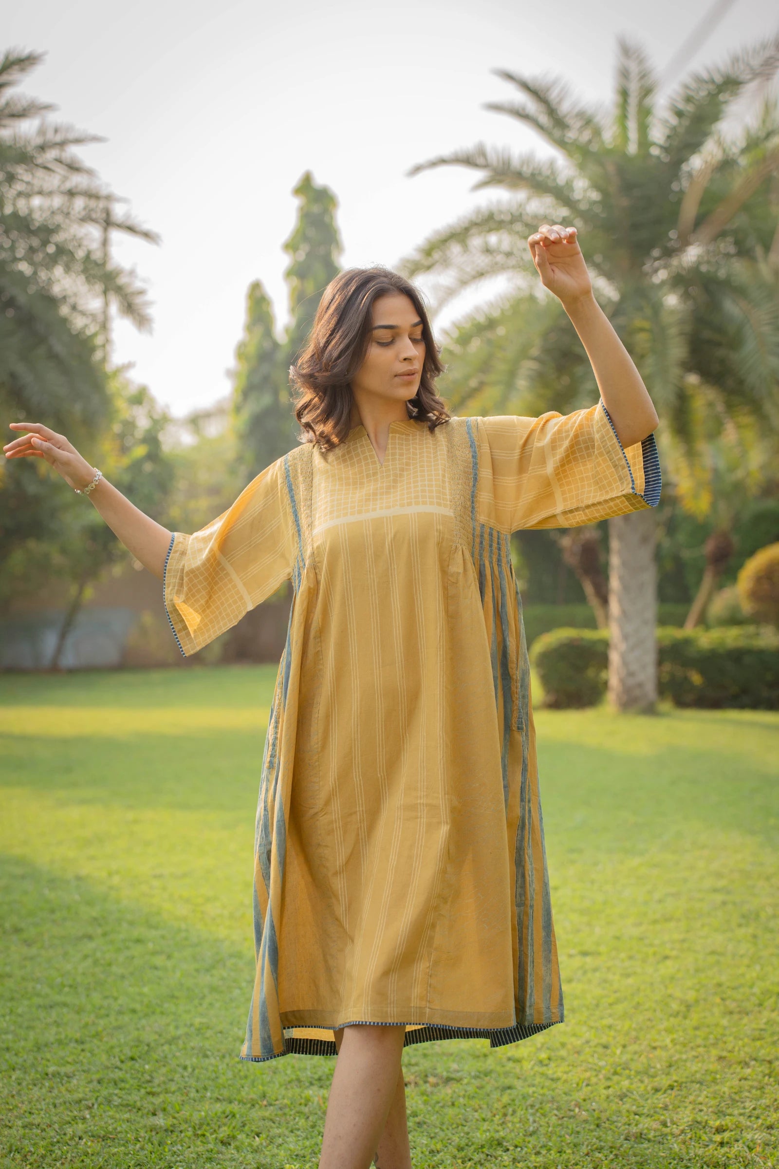 Mustard Kimono Sleeve Dress