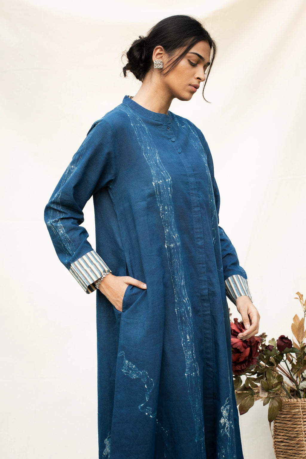 Indigo Mandarin Collar Cotton Kurta