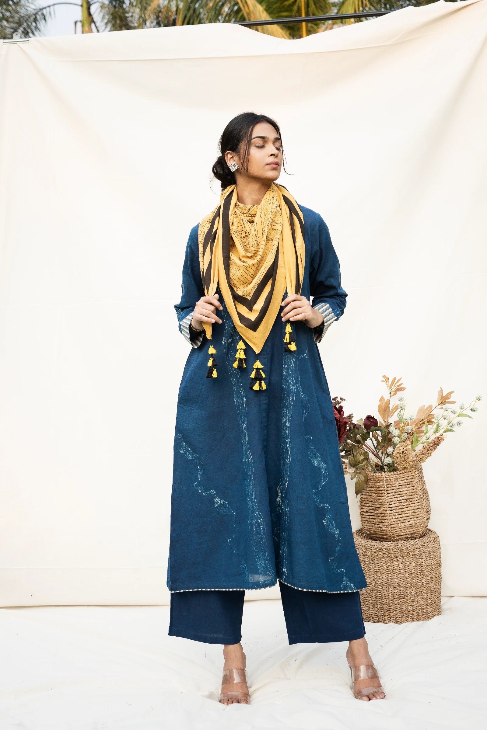 Indigo Mandarin Collar Cotton Kurta
