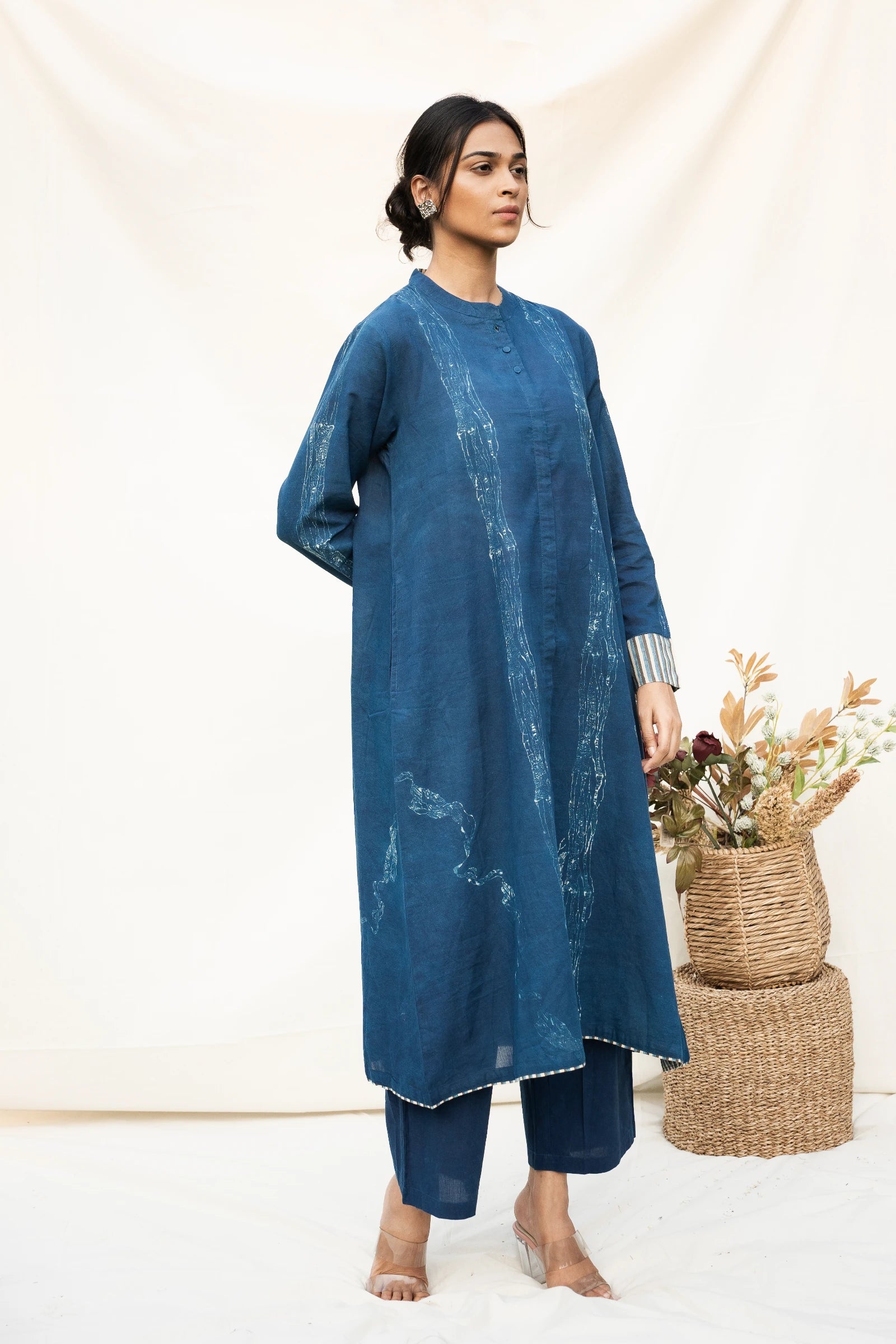 Indigo Mandarin Collar Cotton Kurta